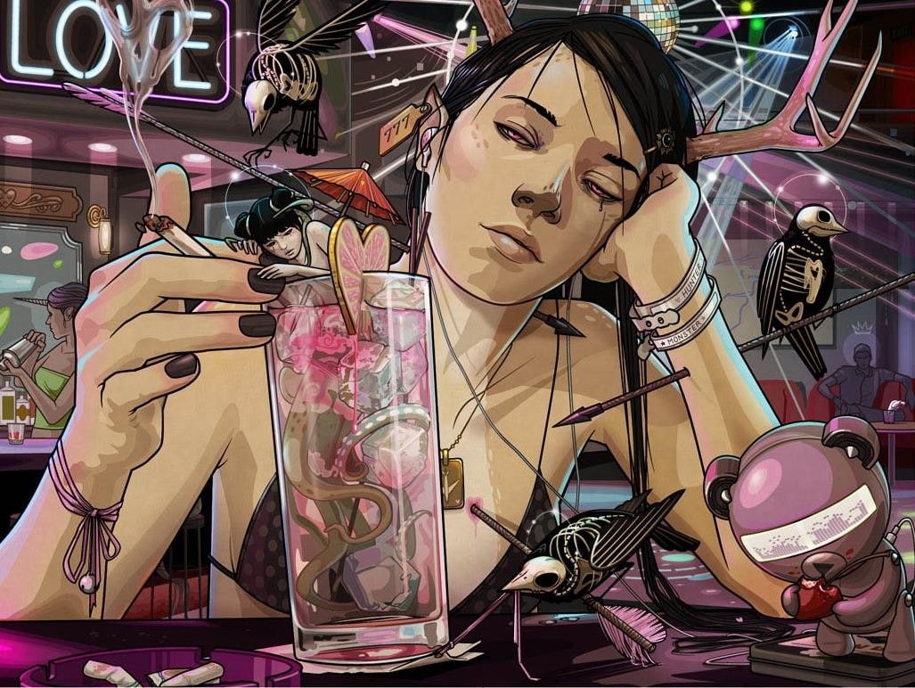 artwork, cigarettes, painted nails, Vexel, women, 480P, HD Wallpaper
