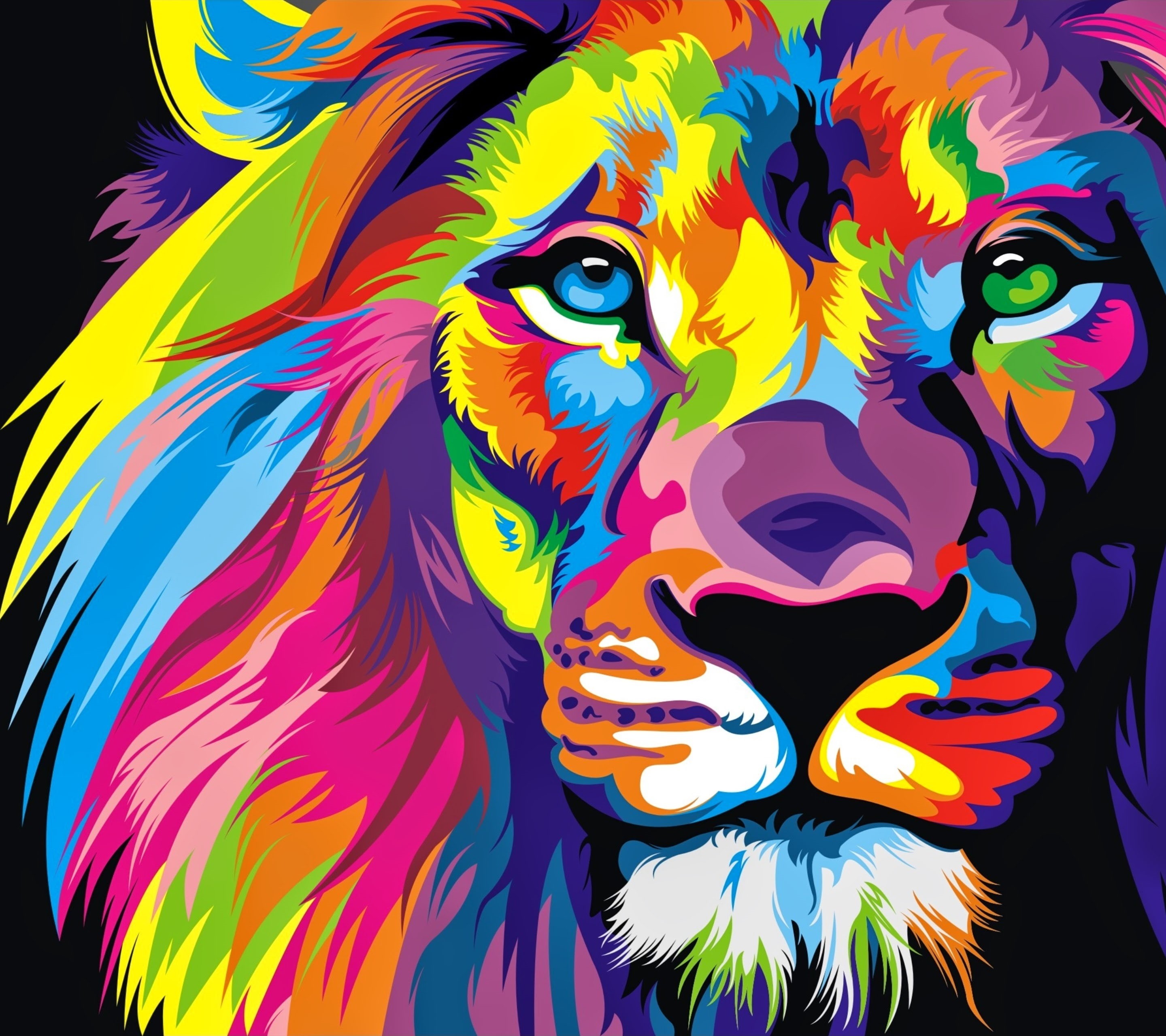 head, 2K, brown, art, Colorful, Lion, pink, HD, vexel, yellow, Artwork, HD Wallpaper