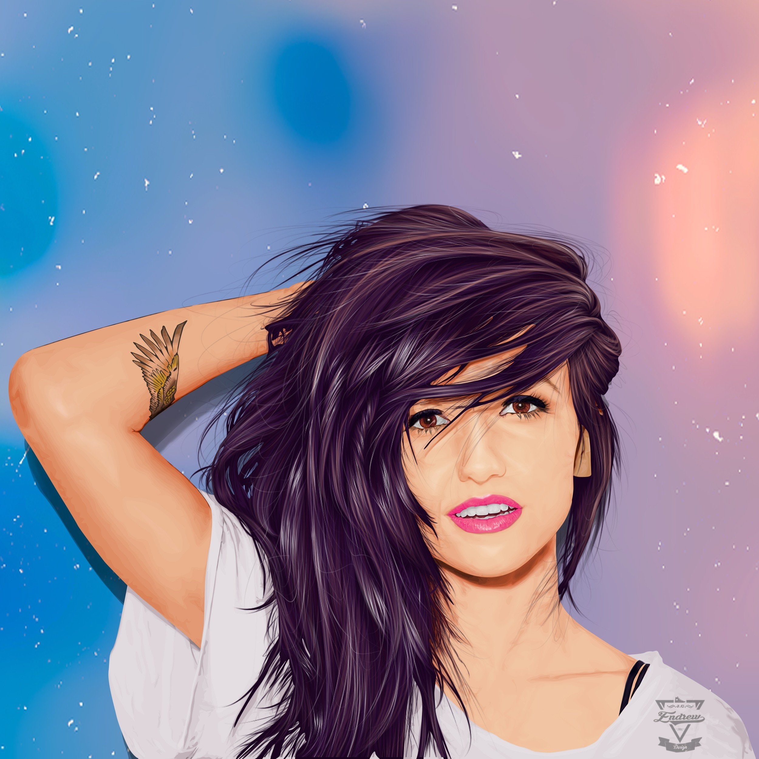 adult, blue, beauty, Valerie Poxleitner, vector, human face, one person, hair, women, body part, headshot, 1080P, tattoo, long hair, hairstyle, beautiful woman, Phone HD Wallpaper
