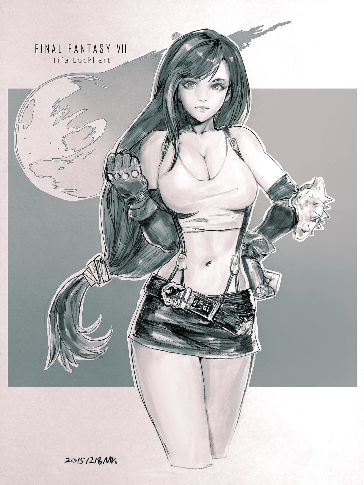 Tifa Lockhart, artwork, 720P, Final Fantasy VII, Digital 2D, Phone HD Wallpaper