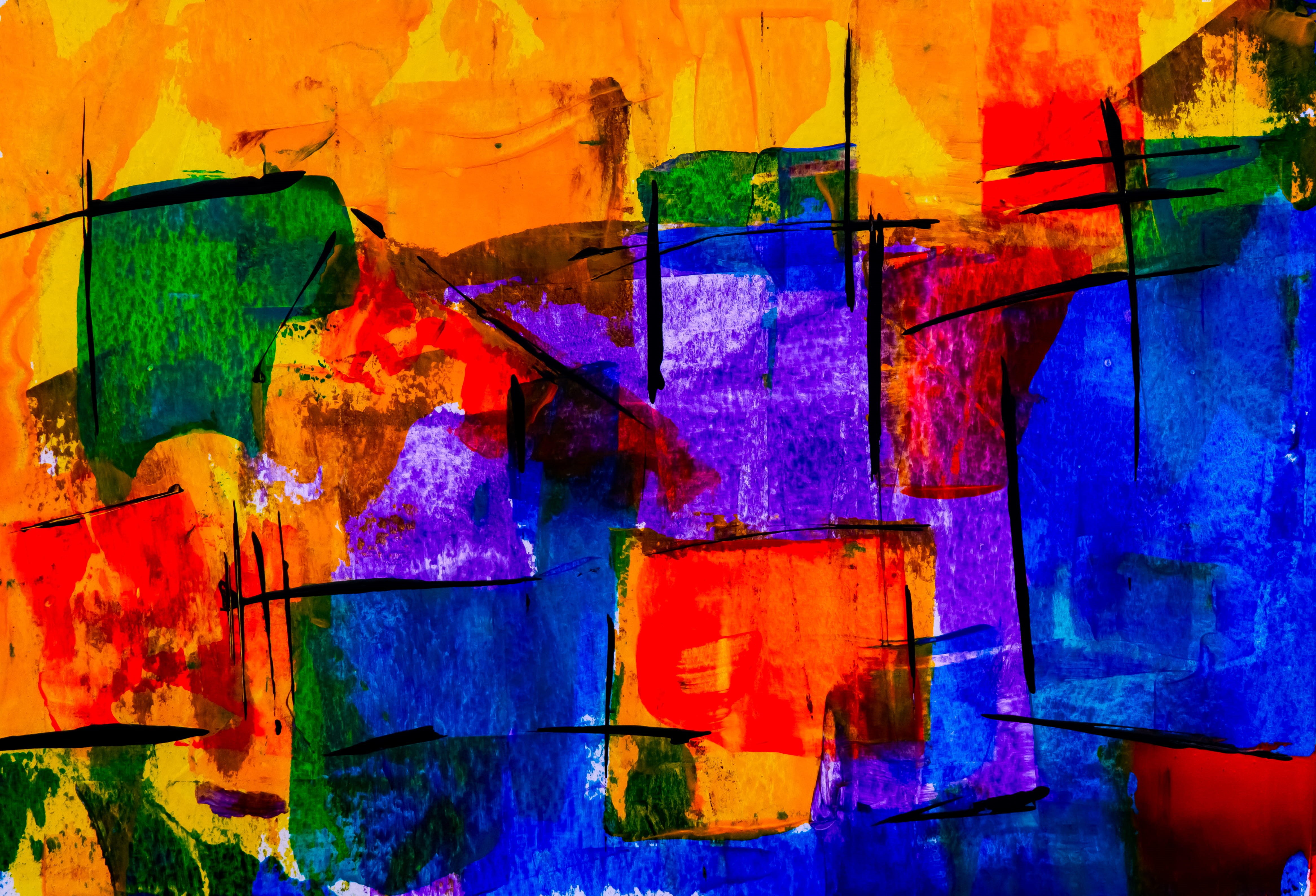 full frame, paint container, painting, 4K, expressionism, art, modern art, red, chaos, pattern, purple, architecture, outdoors, blue, background, art and craft, HD Wallpaper