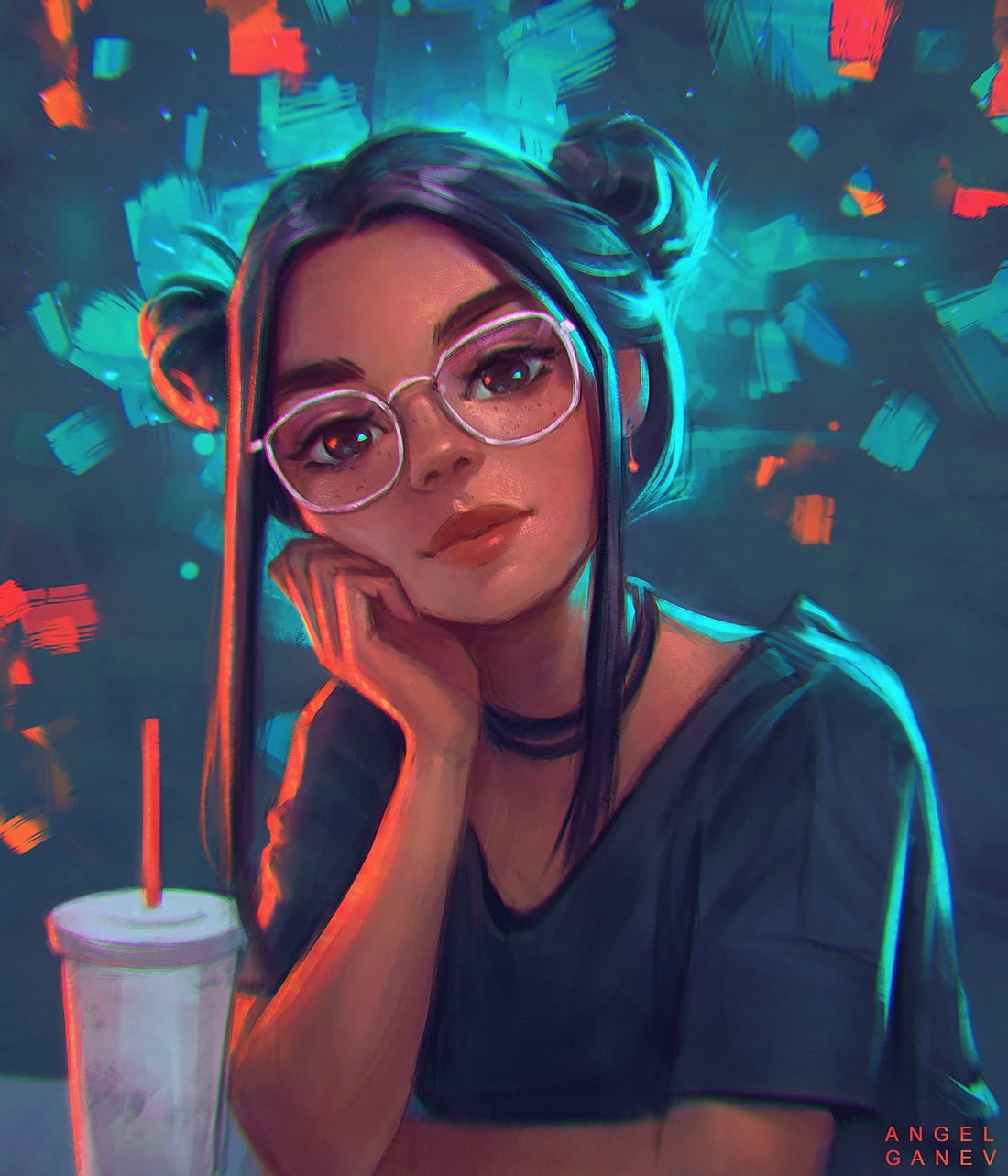 drawing, 2D, artwork, 720P, digital painting, women with glasses, painting, women, face, illustration, Angel Ganev, digital art, Phone HD Wallpaper