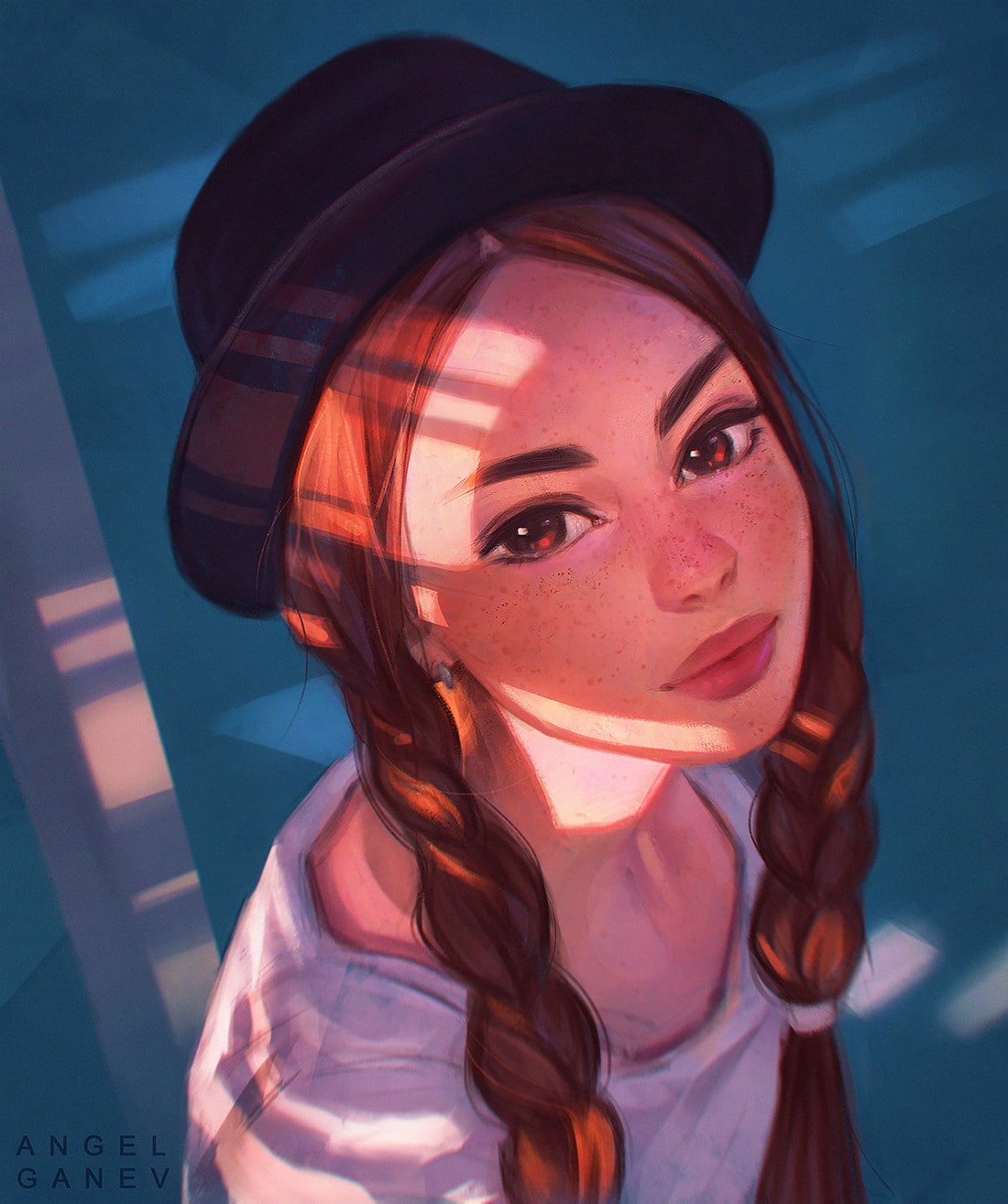 redhead, 720P, drawing, women, Angel Ganev, Phone HD Wallpaper
