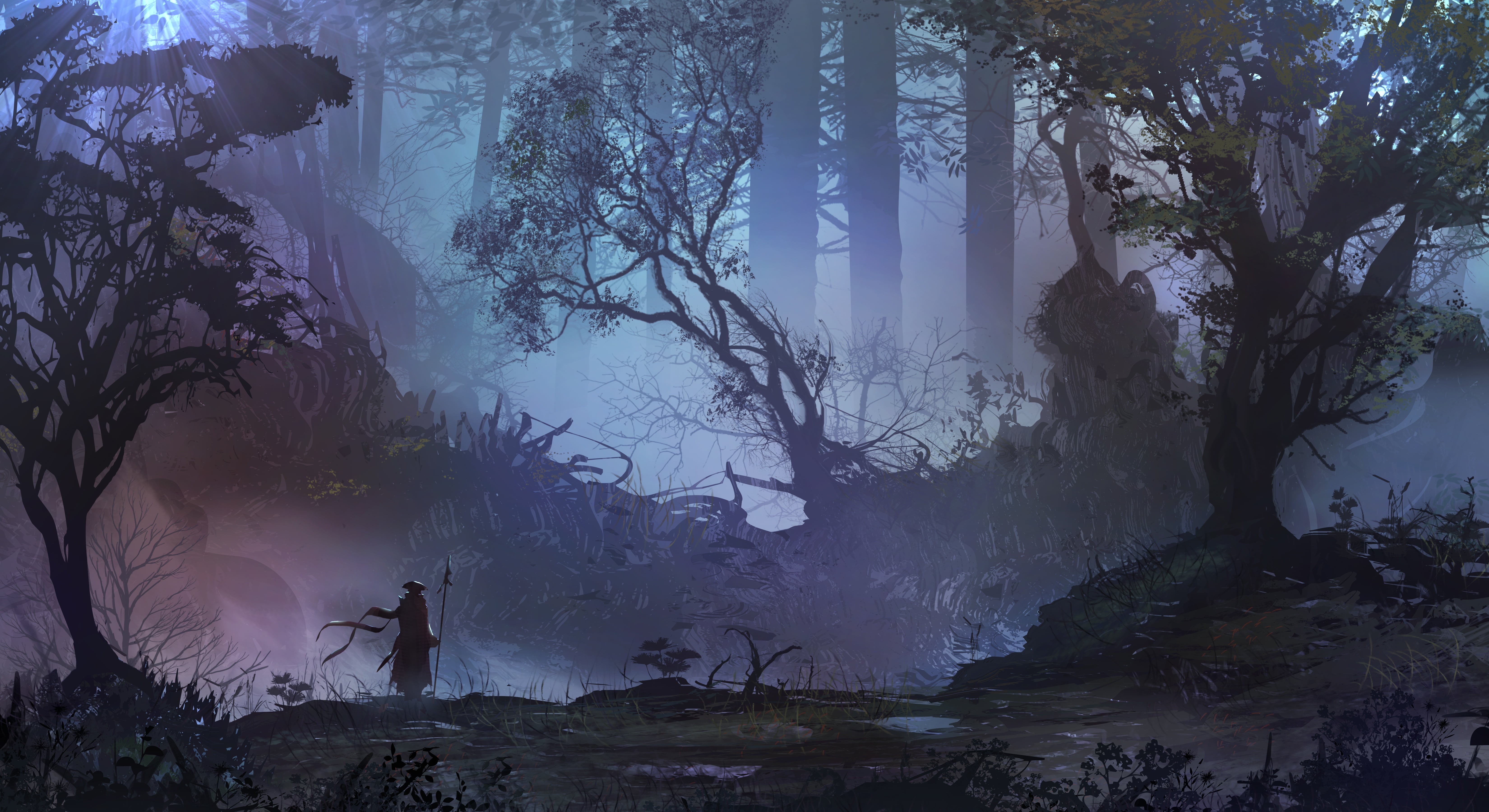 Landscapes, by TacoSauceNinja, Art, Landscape, Figure, Forest, Digital Art, 5K, TacoSauceNinja, Someone going somewhere, Silhouette, HD Wallpaper