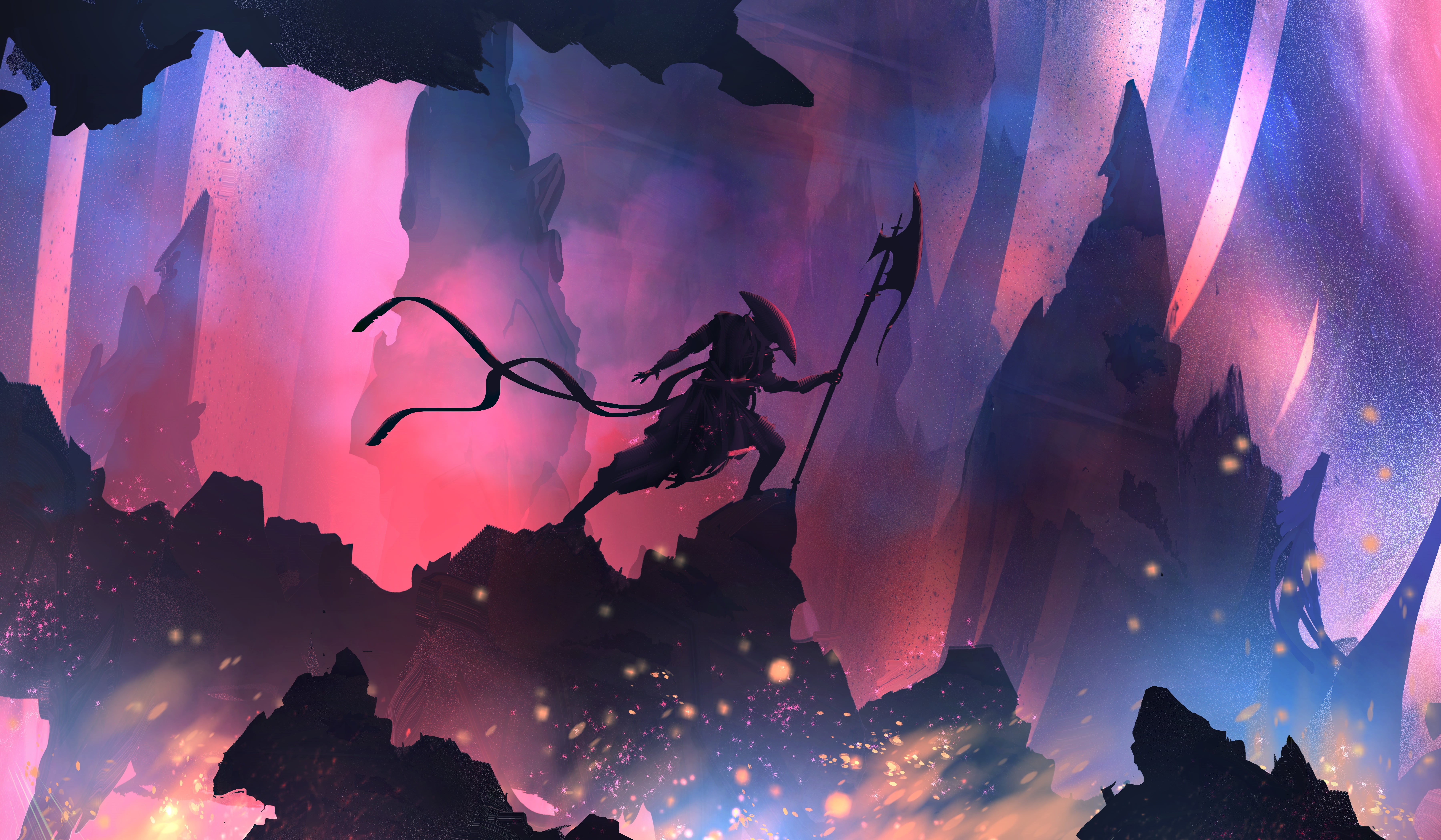 TacoSauceNinja, Landscapes, Landscape, Digital Art, 5K, Ember, Silhouette, Art, Warrior, Figure, by TacoSauceNinja, HD Wallpaper