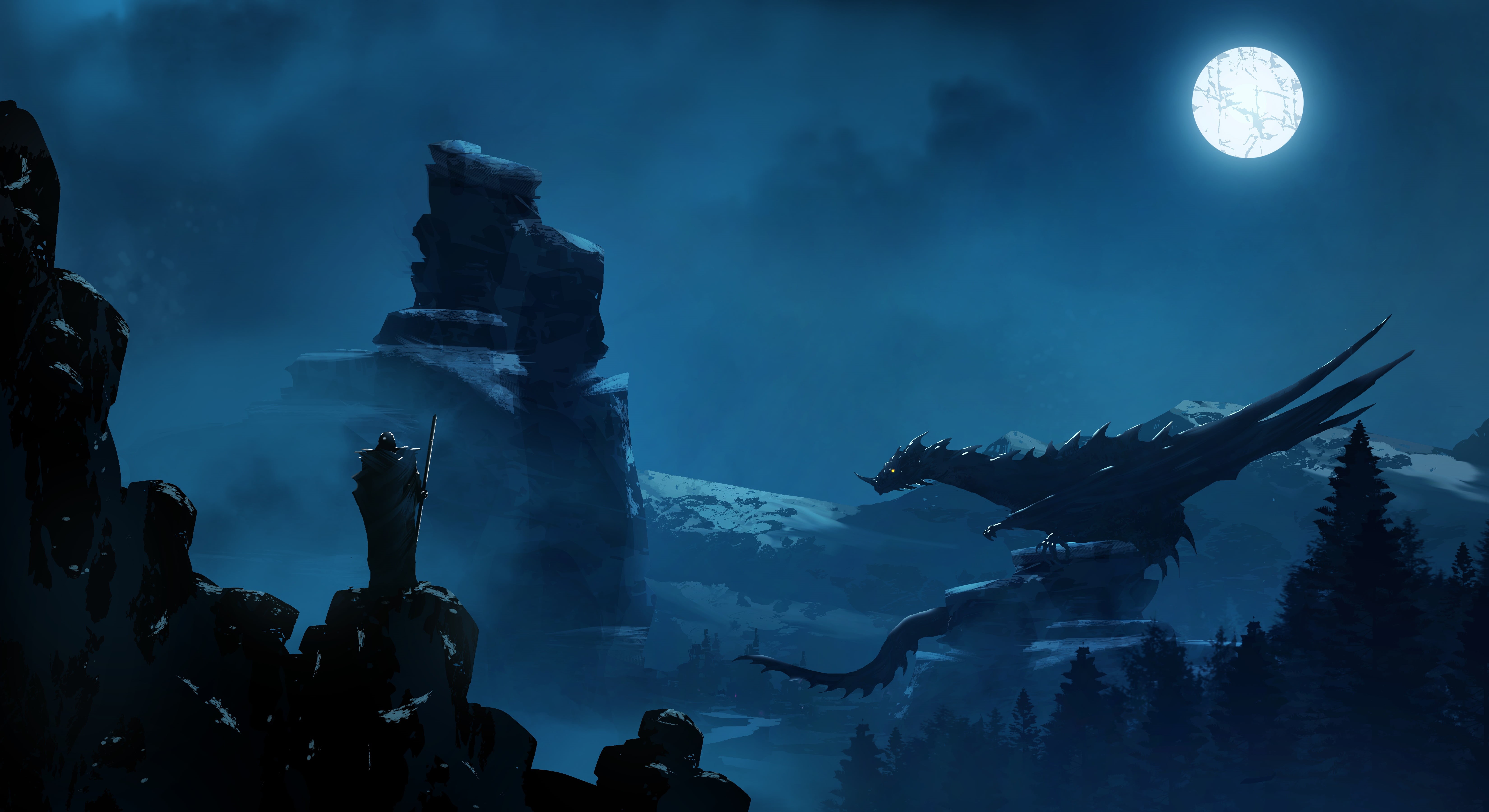 Landscapes, People, The moon, Racing heart, Silhouette, TacoSauceNinja, Landscape, Figure, Art, Fiction, Dragon, Digital Art, Night, by TacoSauceNinja, HD Wallpaper