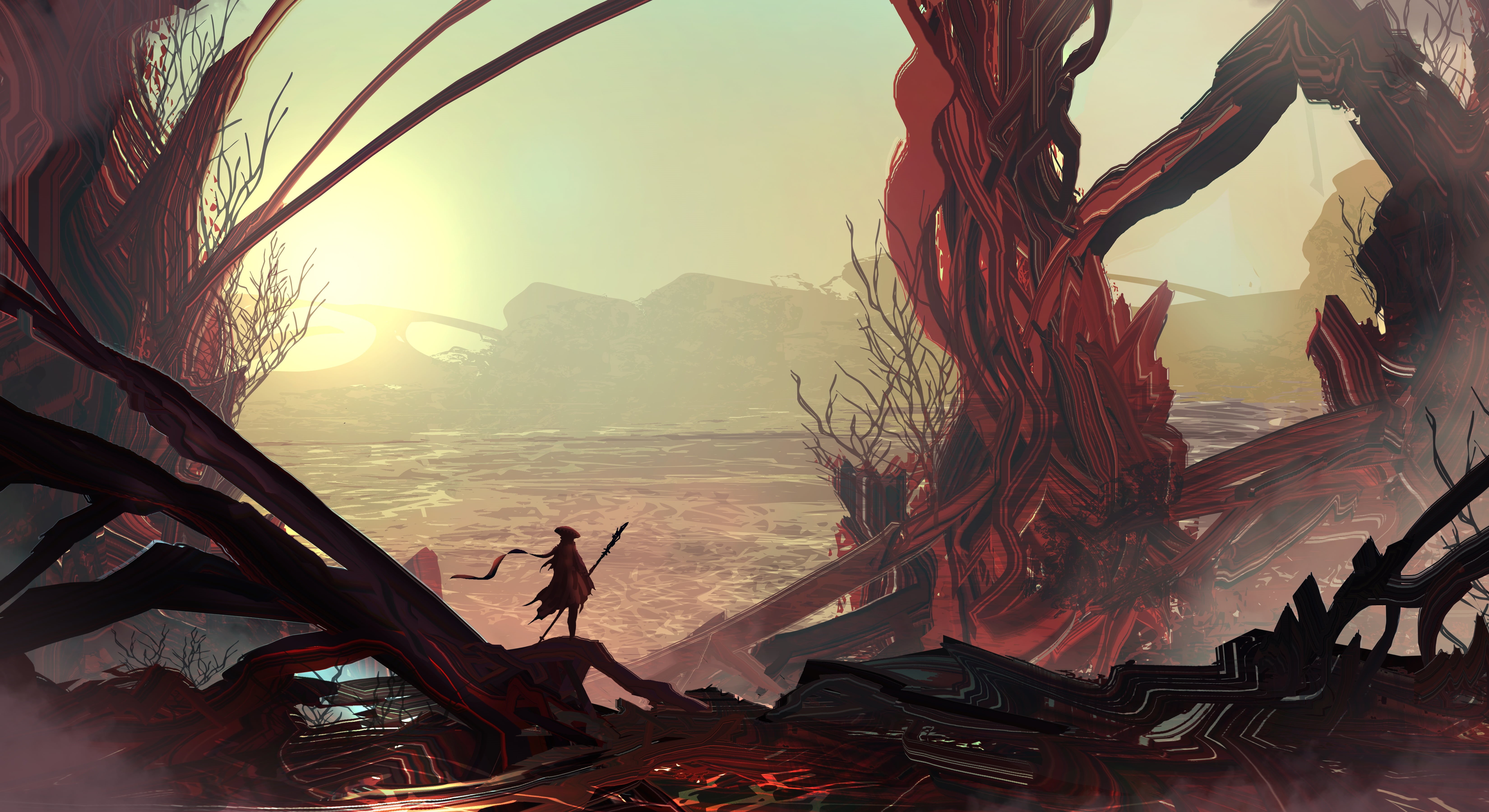 Landscape, People, 5K, Art, Figure, A Red Line, by TacoSauceNinja, Landscapes, Digital Art, TacoSauceNinja, HD Wallpaper