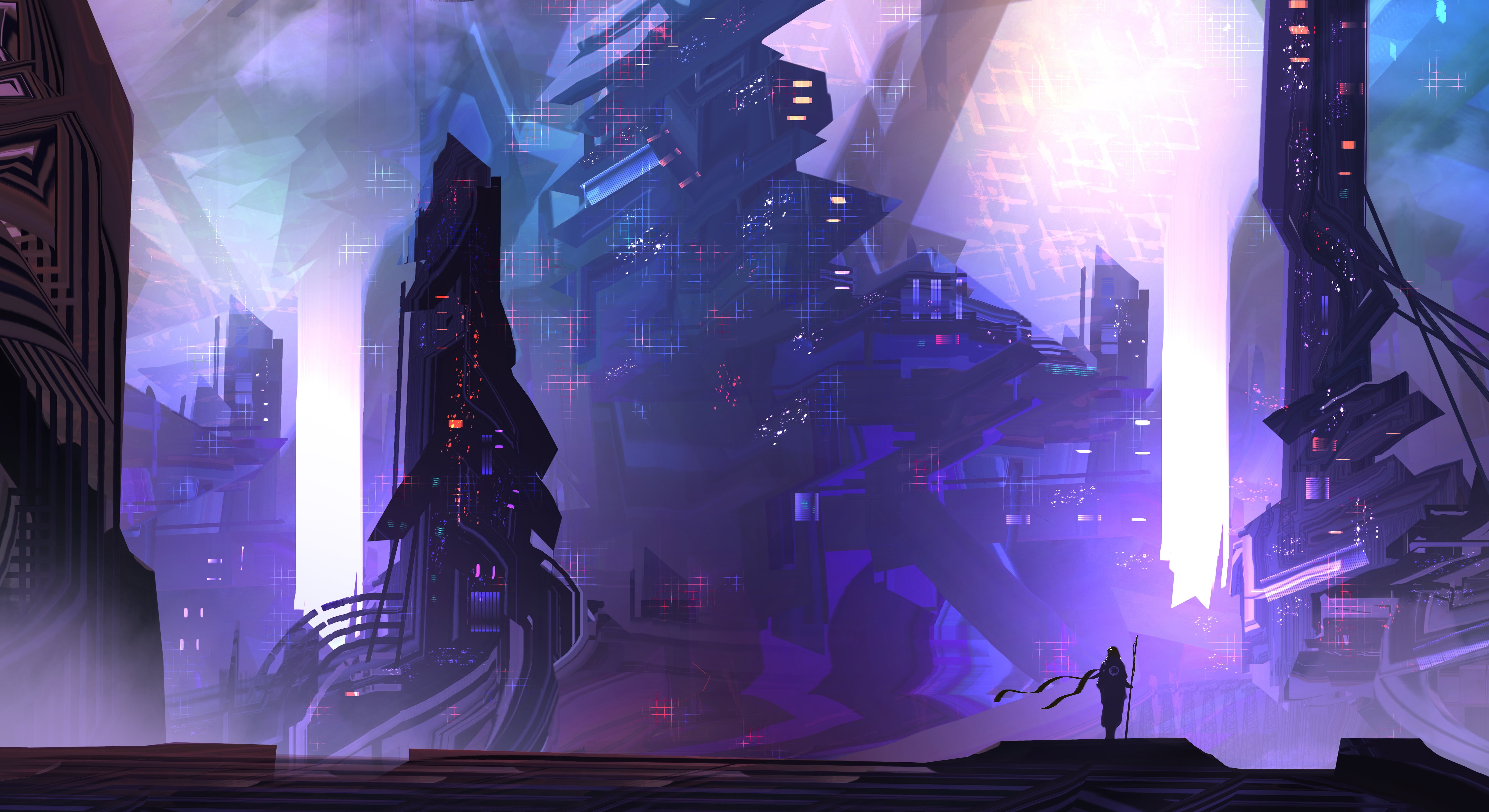 Landscapes, Figure, Lost in the future, Warrior, Art, by TacoSauceNinja, Landscape, Digital Art, TacoSauceNinja, Future, Fiction, 5K, Style, HD Wallpaper