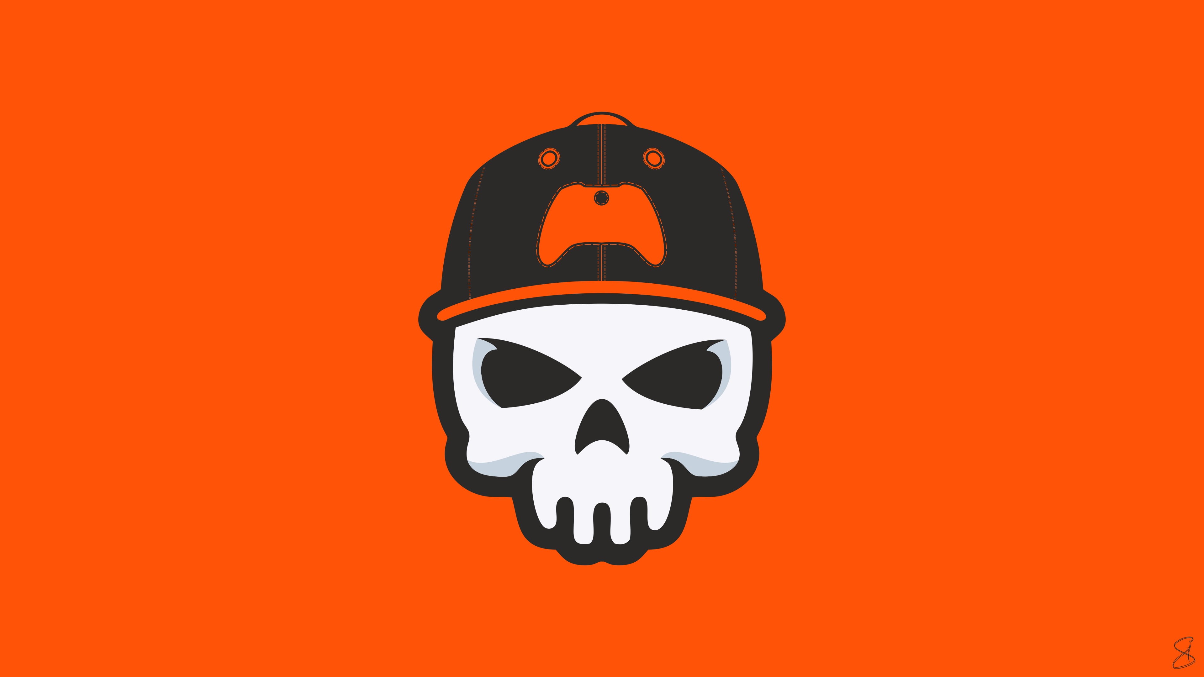 logo, artwork, simple background, illustration, Mascot Logo, skull, logotype, minimalism, game logo, digital art, video games, orange background, Gamer, HD Wallpaper