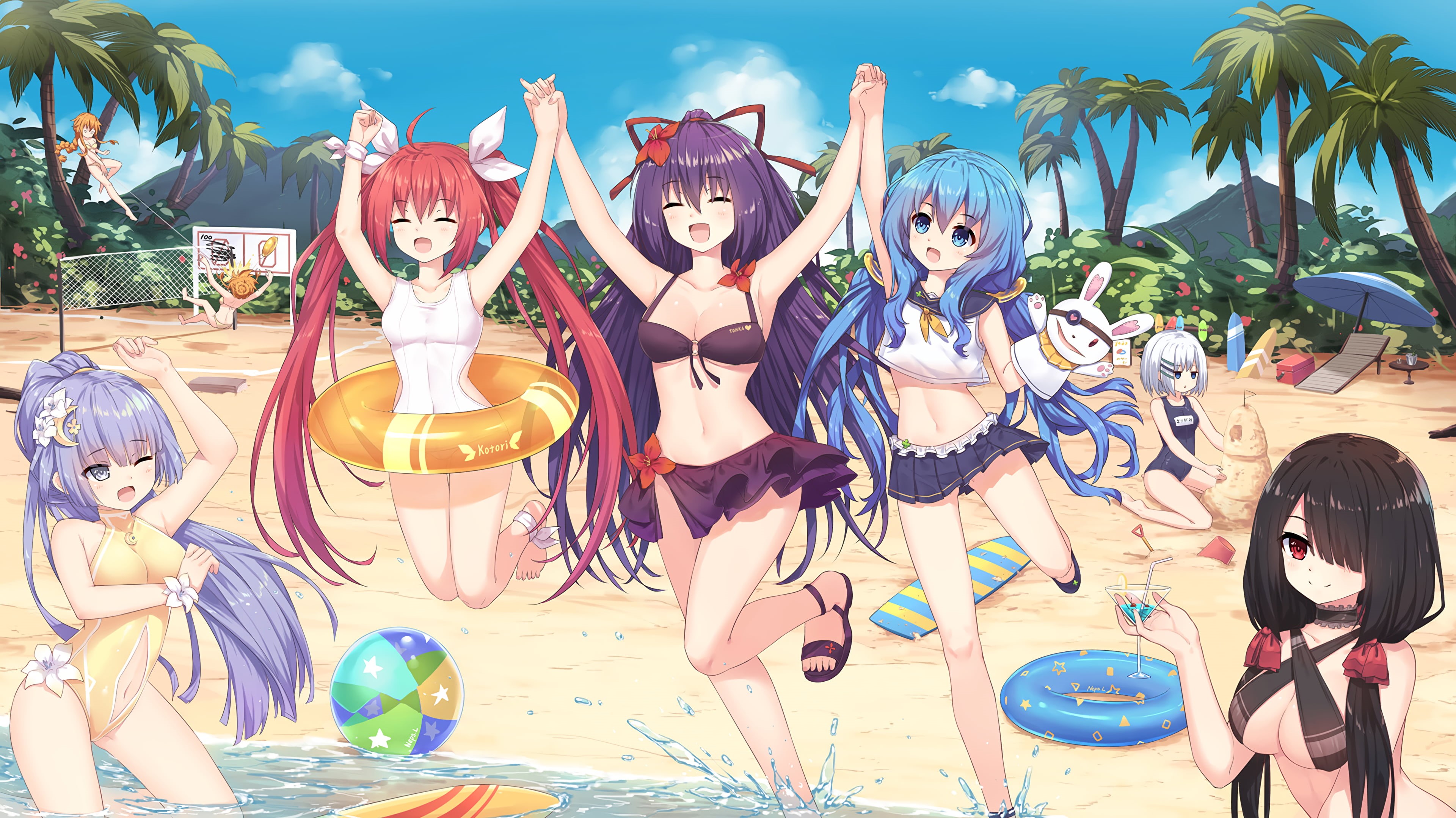 plant, art and craft, girl, human representation, Yamai Kaguya, lifestyles, creativity, redhead, Date A Live, group, swimwear, Yoshino, female likeness, HD Wallpaper