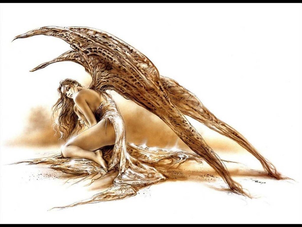 fallen angel, art, fantasy, wings, Angel, abstract, Fallen, Luis Royo, hd, 480P, woman, HD Wallpaper