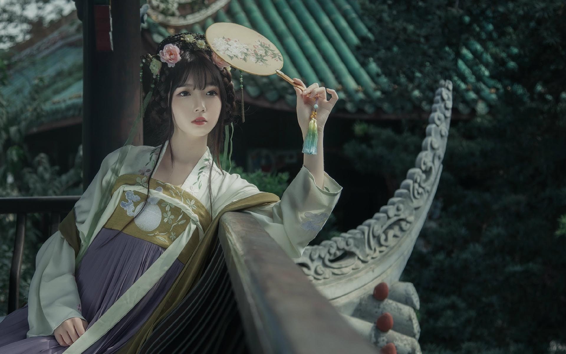 Chinese dress, young adult, fashion, clothing, lifestyles, beautiful woman, tree, holding, portrait, one person, leisure activity, real people, women, waist up, HD Wallpaper