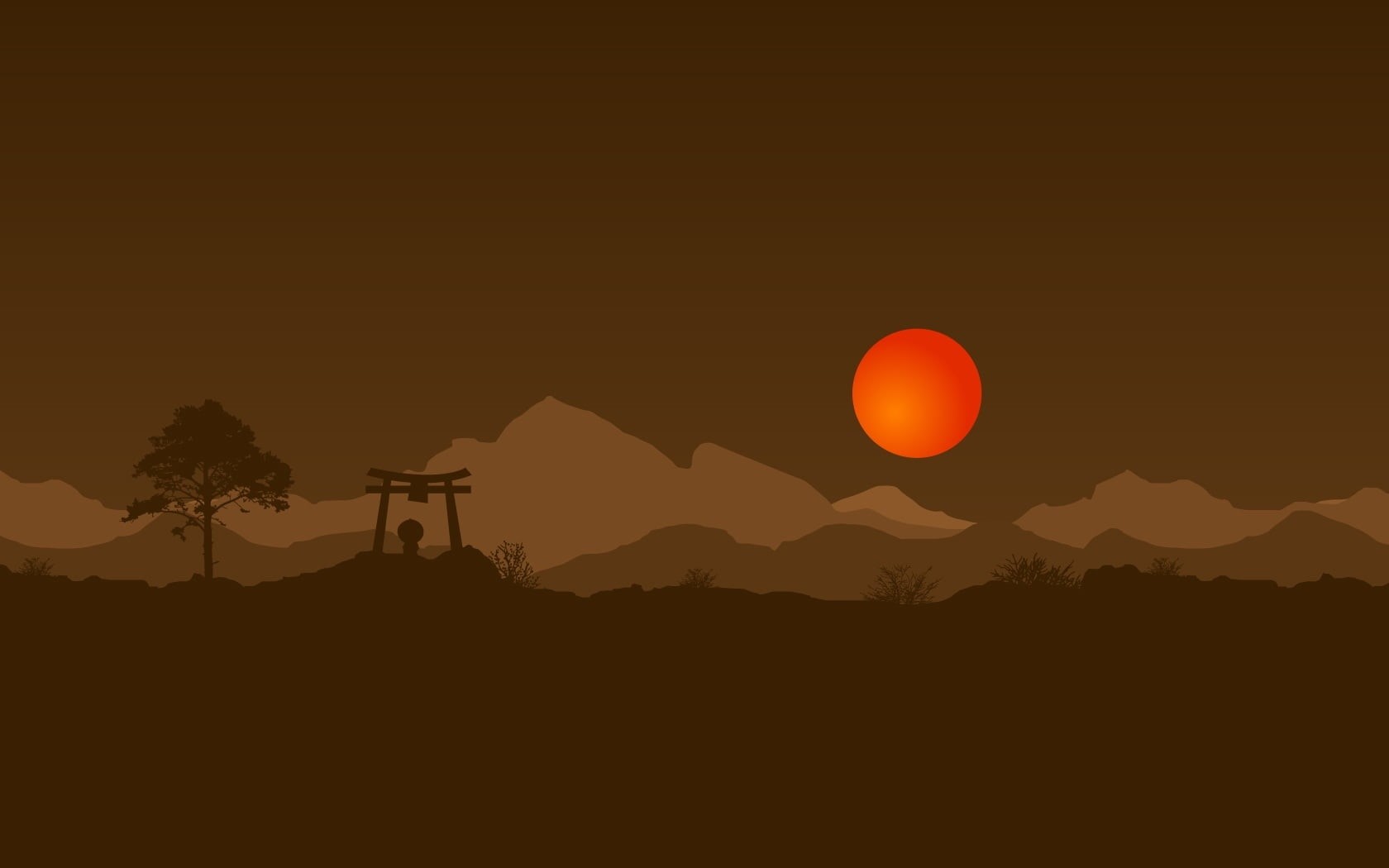 tree, orange color, nature, idyllic, arach, moon, background, mountain peak, mountain range, outdoors, beauty in nature, dark, sun, clear sky, Art And Creative, HD Wallpaper