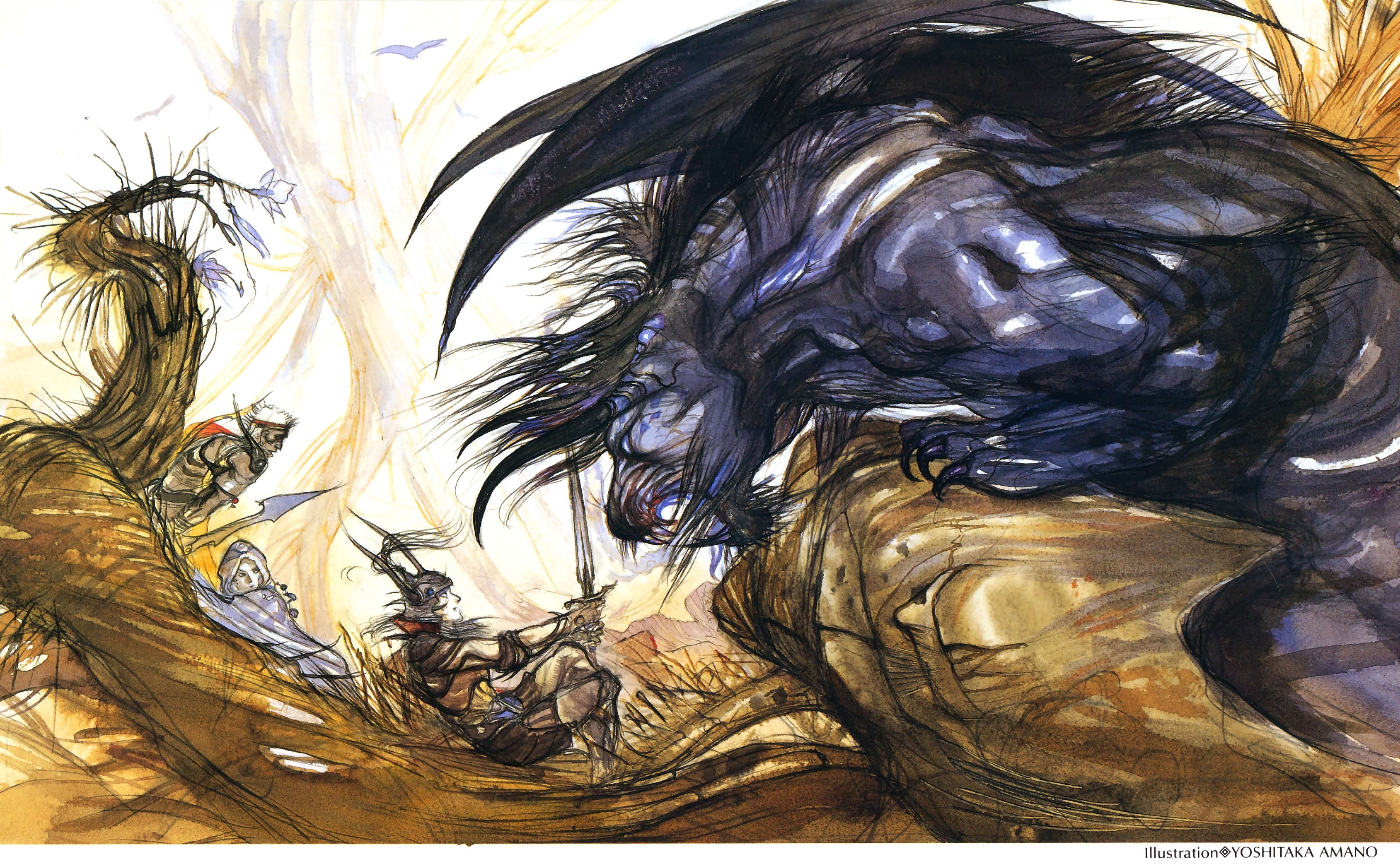 fantasy, games, final fantasy ii, yoshitaka, 4K, wings, final, horns, artwork, art, hd, ii, video, Yoshitaka Amano, amano, HD Wallpaper