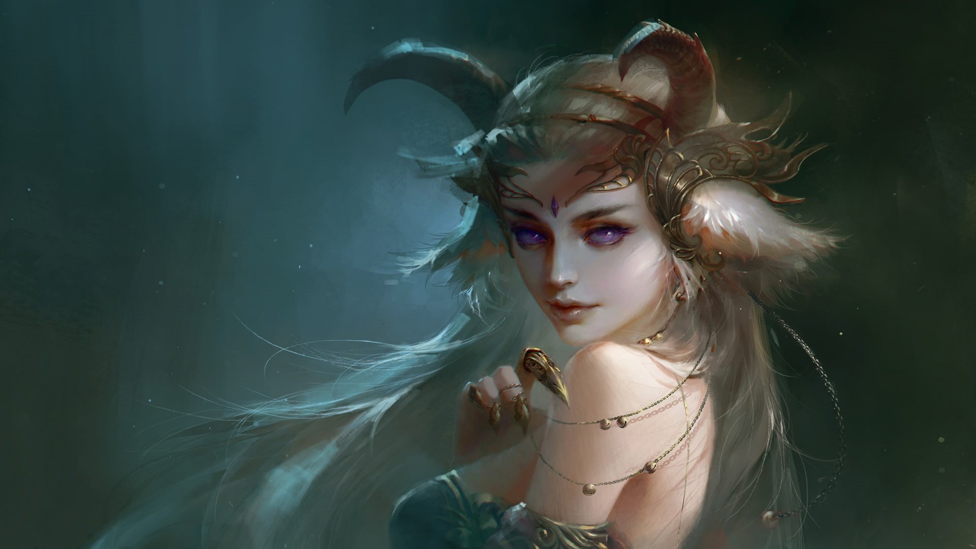beautiful woman, horns, hair, hairstyle, women, blond hair, looking, looking at camera, headshot, fantasy art, beauty, young adult, lifestyles, portrait, HD Wallpaper