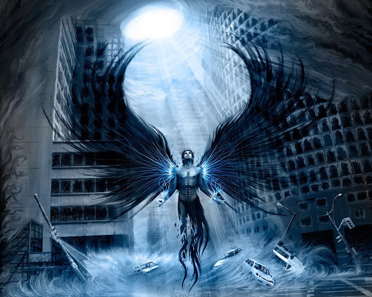 artwork, angel, apocalyptic, 720P, Vitaly S Alexius, wings, HD Wallpaper