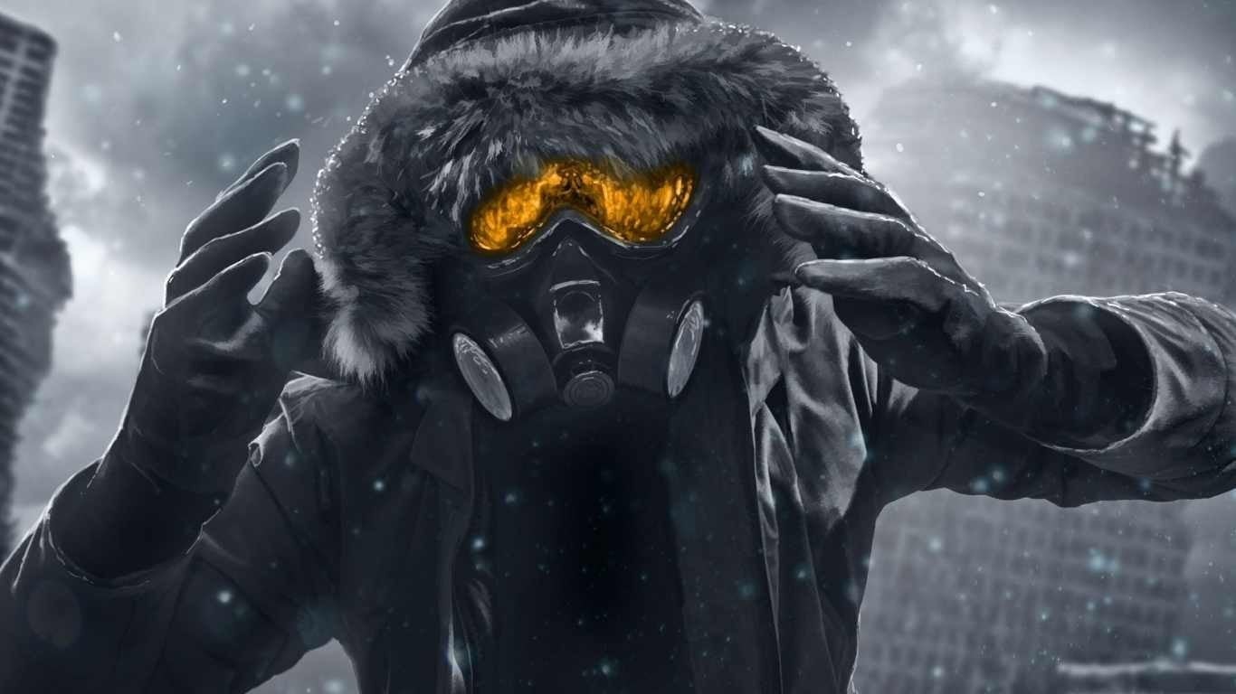 lifestyles, apocalyptic, snowing, hood - clothing, step, cold temperature, men, Vitaly S Alexius, Romantically Apocalyptic, clothing, rain, gas masks, HD Wallpaper