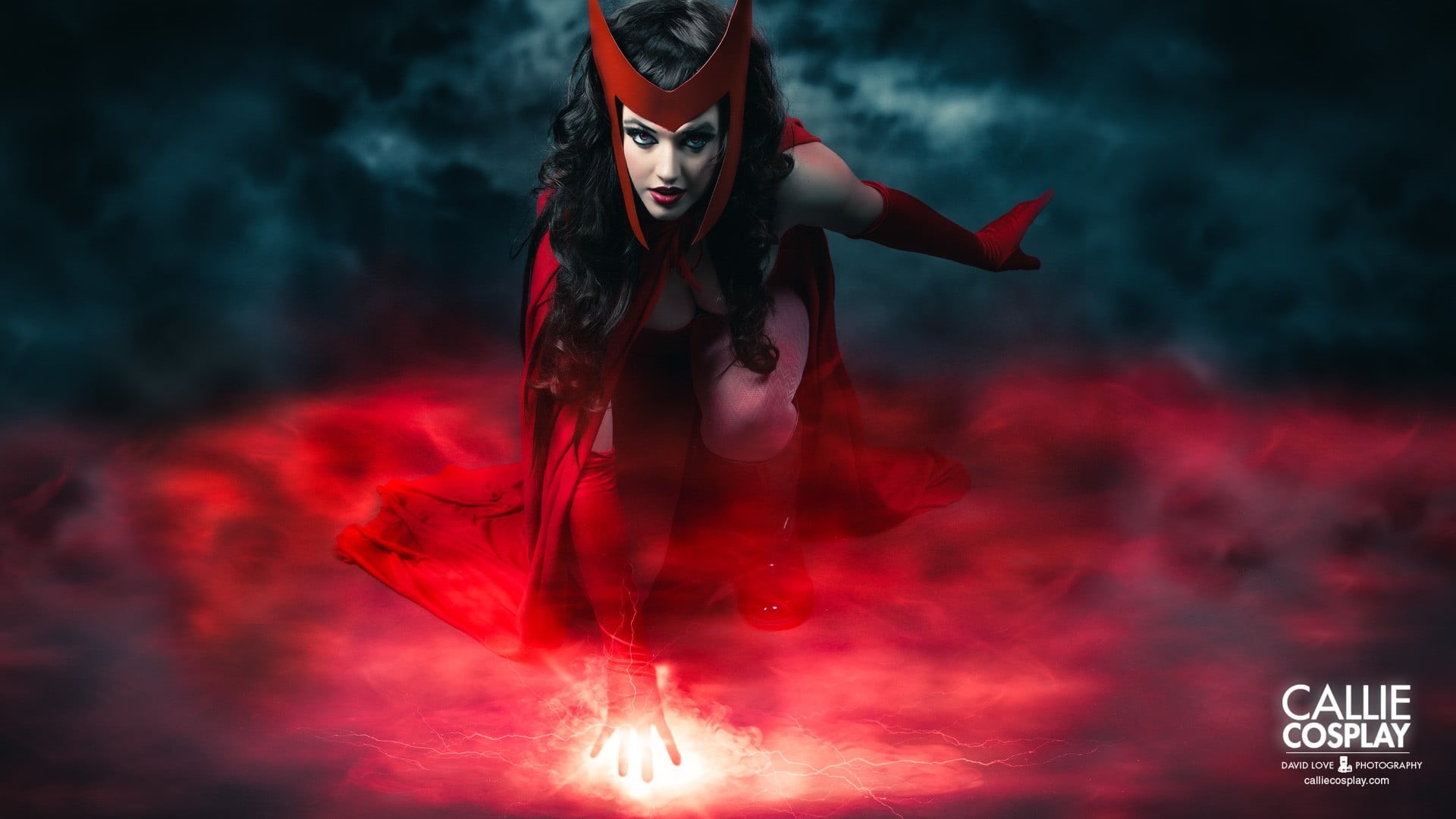smoke - physical structure, young adult, night, clothing, women, Callie Cosplay, callie, beauty, adult, nature, red, full length, Scarlet Witch, cosplay, HD Wallpaper