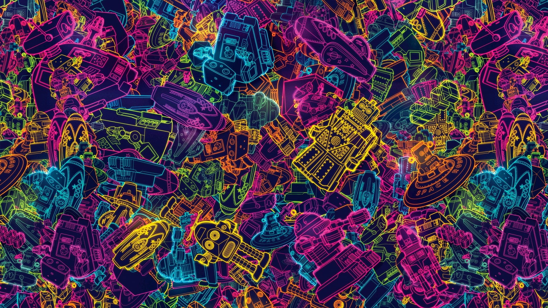 vision, zagromozhdennye, psychedelic art, 1080P, acid, a bunch, robots, psy, HD Wallpaper