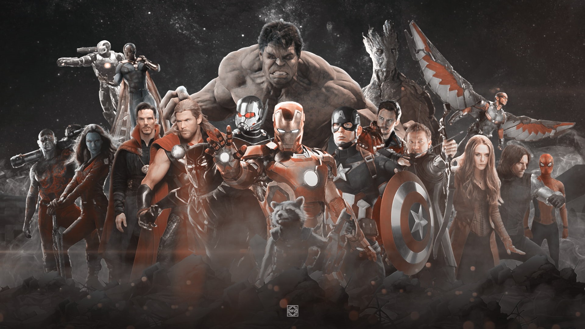 Falcon (Marvel Comics), Thor, Rocket Raccoon, Black Panther (Marvel Comics), Groot, Iron Man, War Machine, 1080P, Wanda Maximoff, Avengers, Hulk, Movie, HD Wallpaper