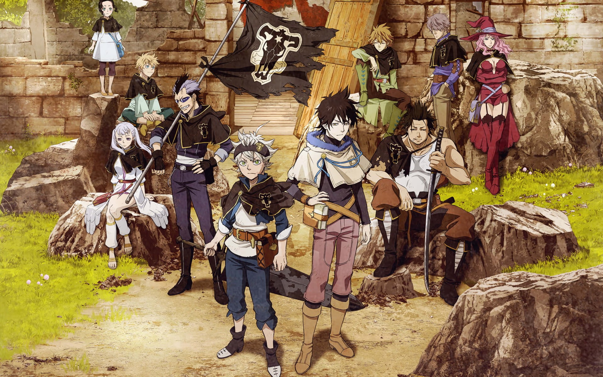 men, males, Black Clover, disguise, architecture, standing, people, 1080P, art and craft, group of people, mask, adult, costume, fictional, full length, HD Wallpaper