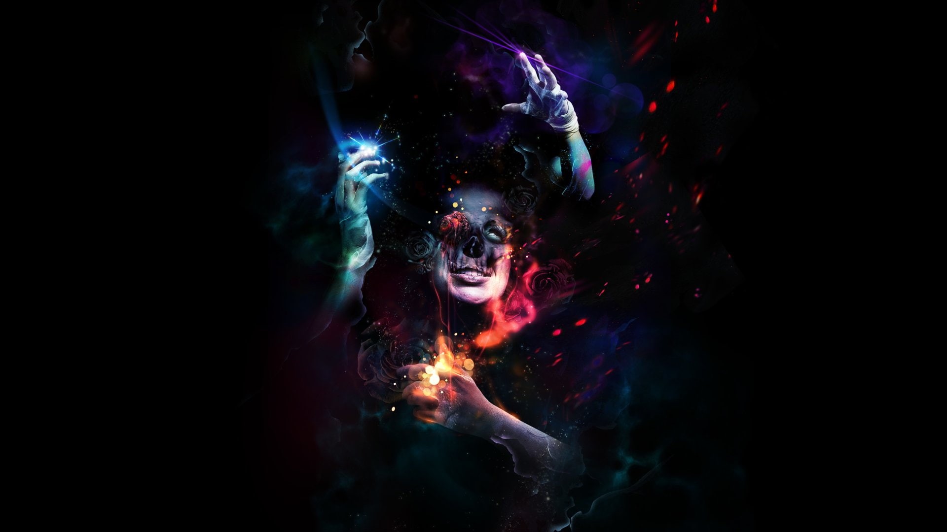 mystery, indoors, one person, black background, creativity, dark, abstract, red, Artistic, evil, 1080P, studio shot, burning, multi colored, make-up, demon - fictional character, HD Wallpaper