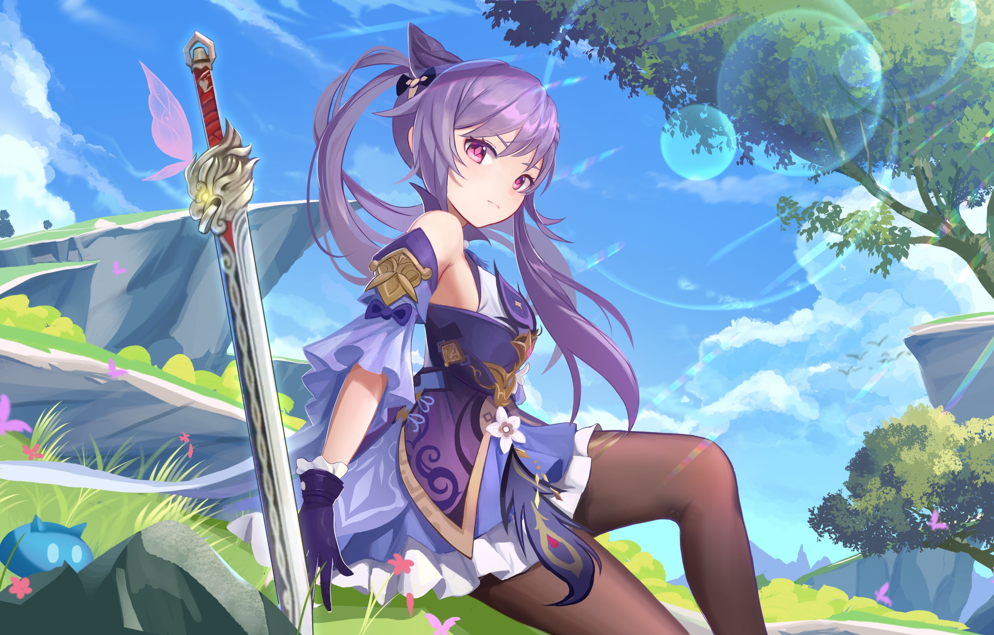 sword, anime, anime girls, keqing (genshin impact), Genshin Impact, 2K, HD Wallpaper
