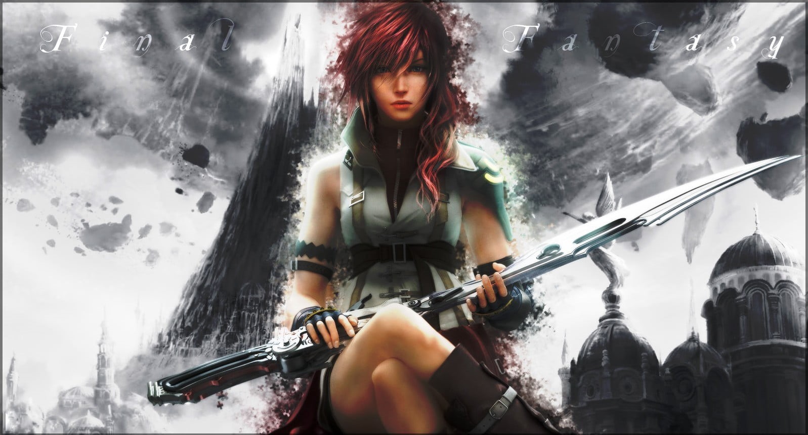 sword, low angle view, character design , snow, video games, leisure activity, portrait, Final Fantasy XIII, cold temperature, women, real people, lifestyles, HD Wallpaper