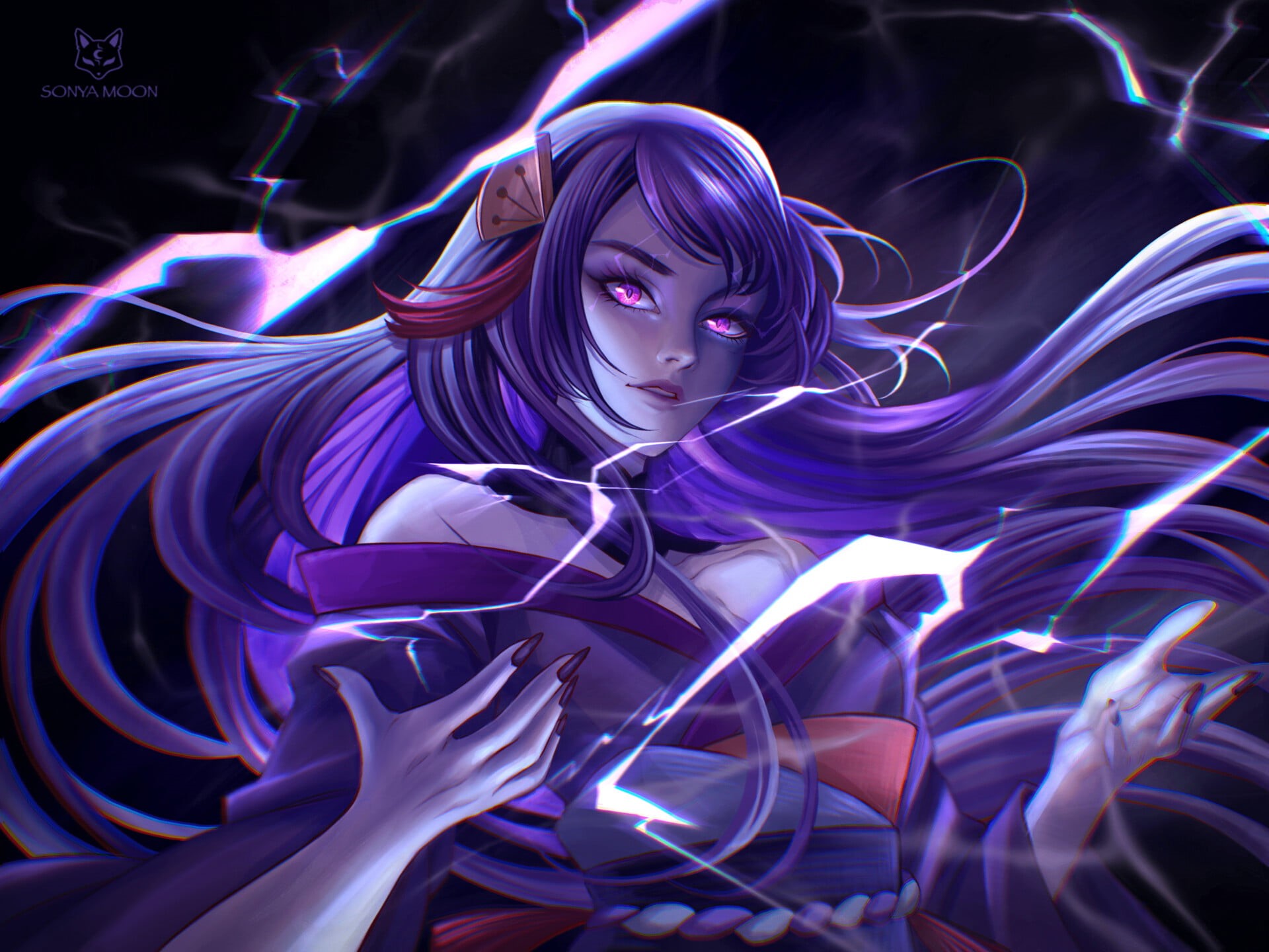 Genshin Impact (Baal), raiden shogun, ArtStation, artwork, digital art, 1080P, Genshin Impact, Sonya Moon, HD Wallpaper