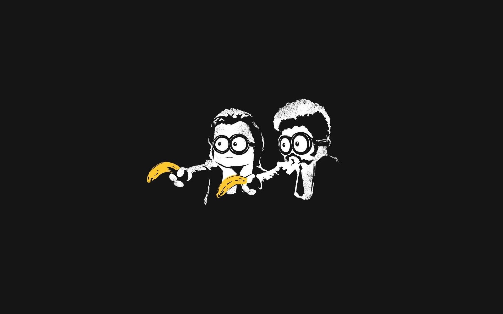 bananas, mix up, minions, 1080P, black, Pulp Fiction, minimalism, parody, Pulp Fiction (parody), HD Wallpaper