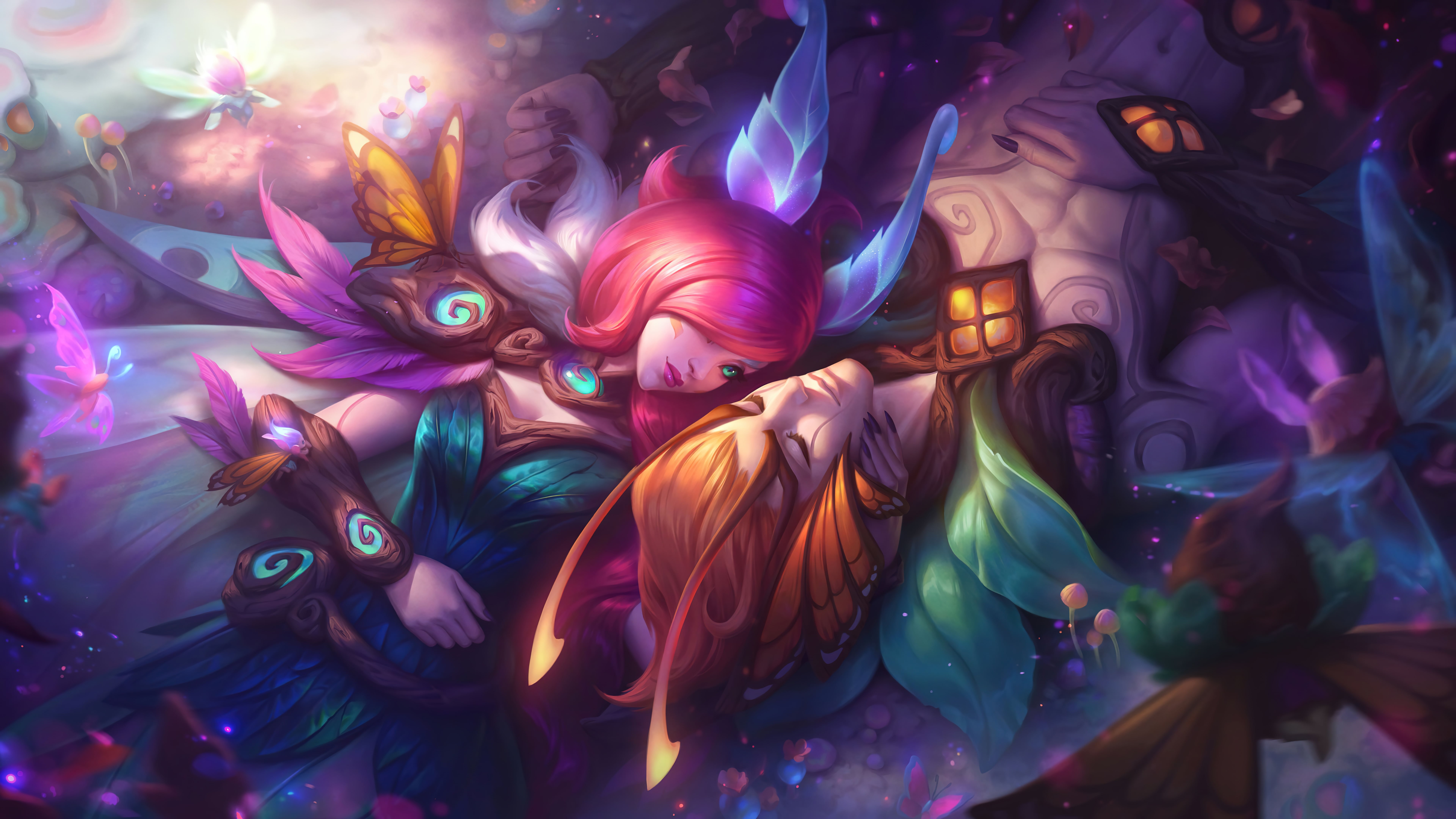 Xayah (League of Legends), 8K, Elderwood, Riot Games, nature, League of Legends, Xayah and Rakan (League of Legends), Rakan (League of Legends), HD Wallpaper