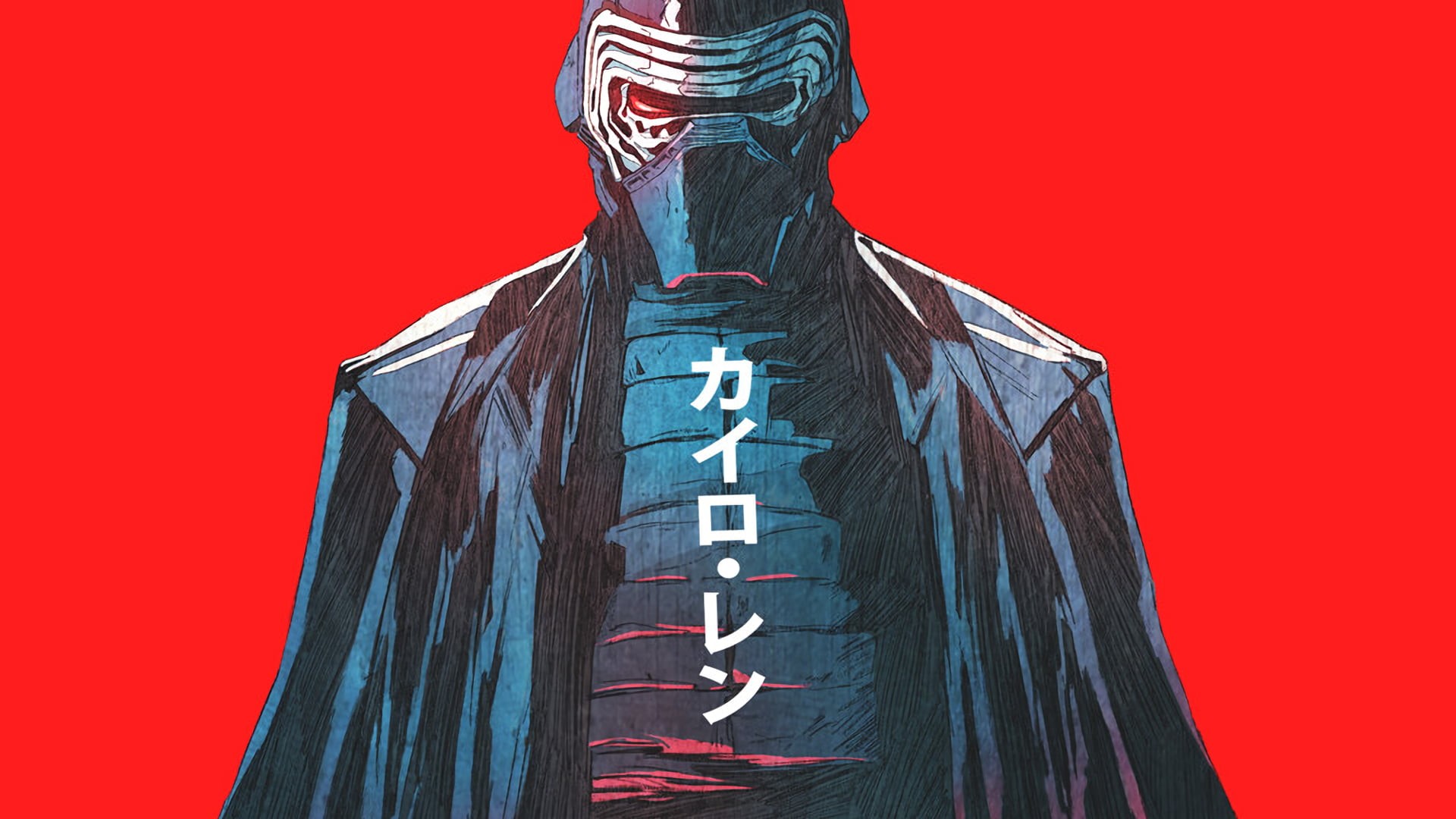 red, western script, Star Wars: The Last Jedi, Kylo Ren, representation, man, text, red background, front view, colored background, human representation, HD Wallpaper