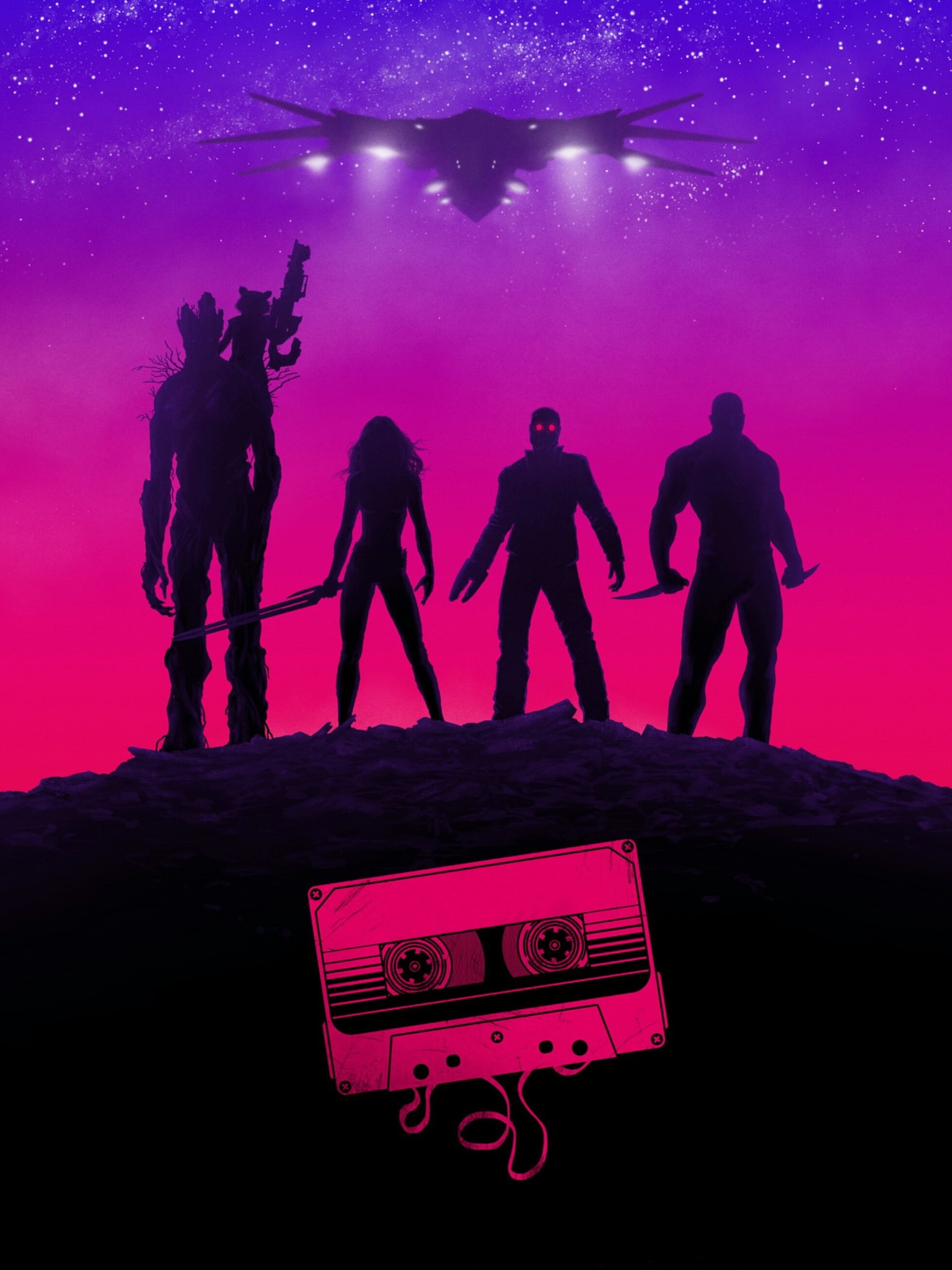 Guardians of the Galaxy, 1080P, cassette, Marvel Cinematic Universe, artwork, Phone HD Wallpaper