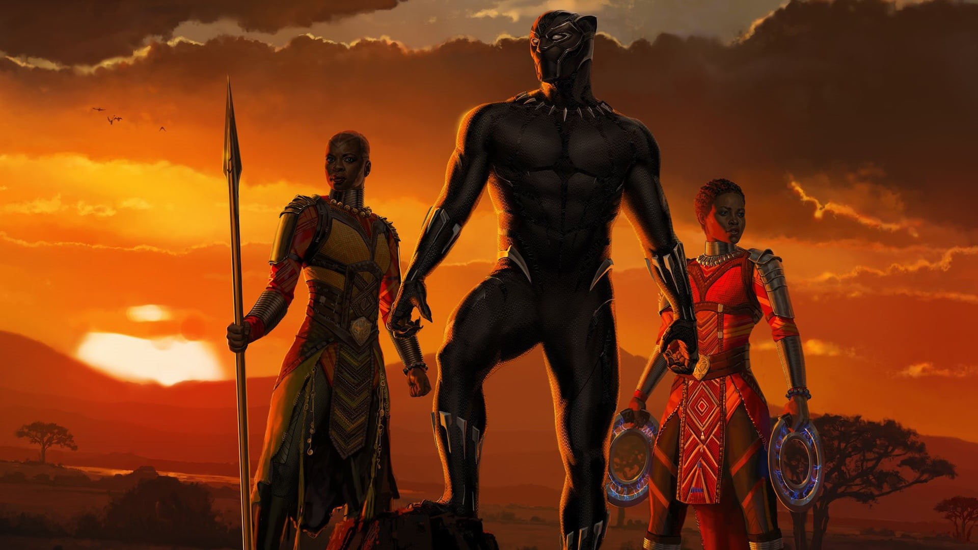 Black Panther, EXCLUSIVE, T Challa, holding, land, people, traditional clothing, 2018, Wakanda, Africa, Of wakanda, nature, orange color, girls, outdoors, HD Wallpaper