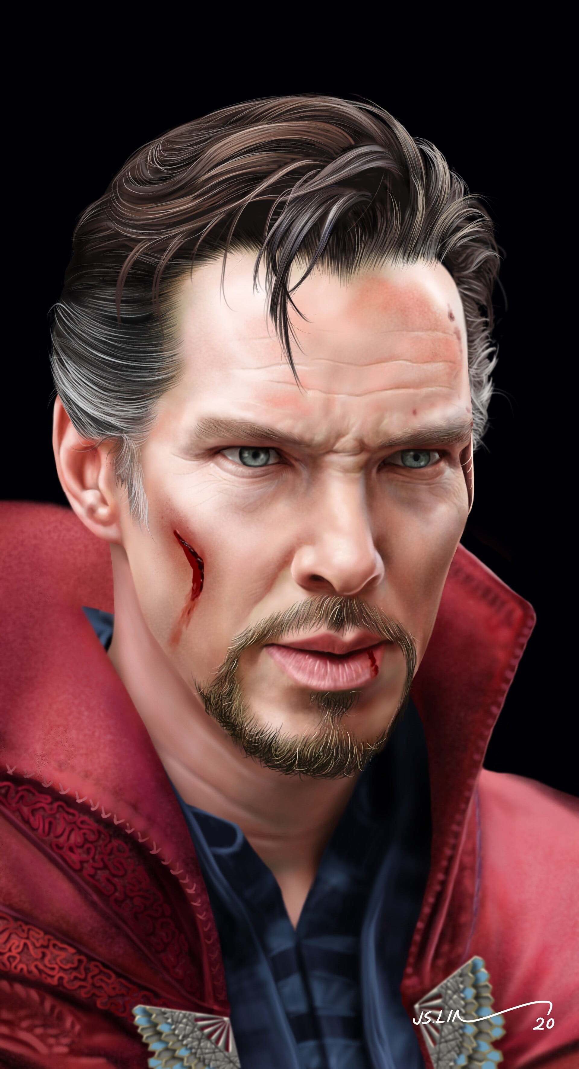 realistic, 2K, Benedict Cumberbatch, drawing, Marvel Cinematic Universe, Jinsung Lim, fan art, Dr. Strange, digital painting, digital art, artwork, Phone HD Wallpaper