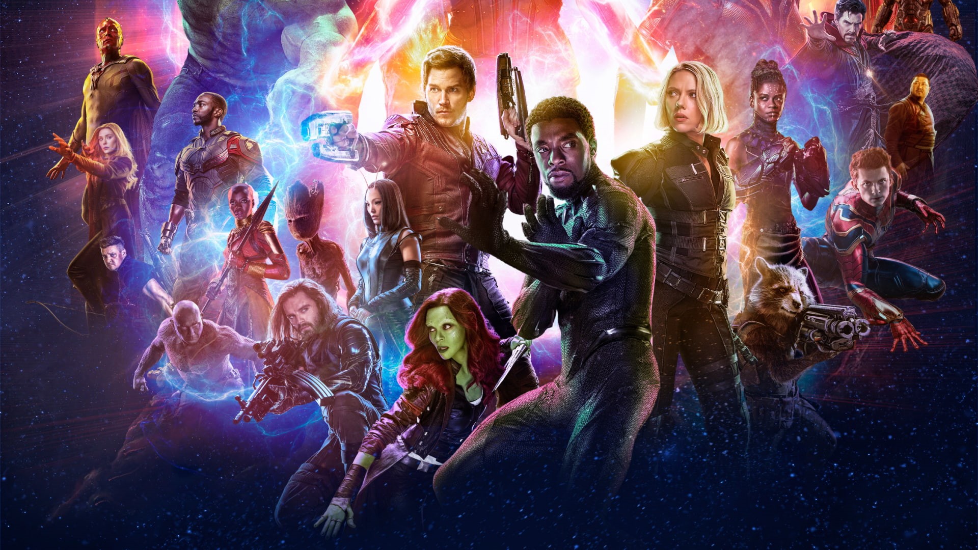 Scarlett Johansson, James Rhodes, Winter Soldier, Anthony Mackie, Peter Quill, 1080P, Scarlet Witch, Avengers 4, Sebastian Stan, Zoe Saldana, Iron Spider, HD Wallpaper