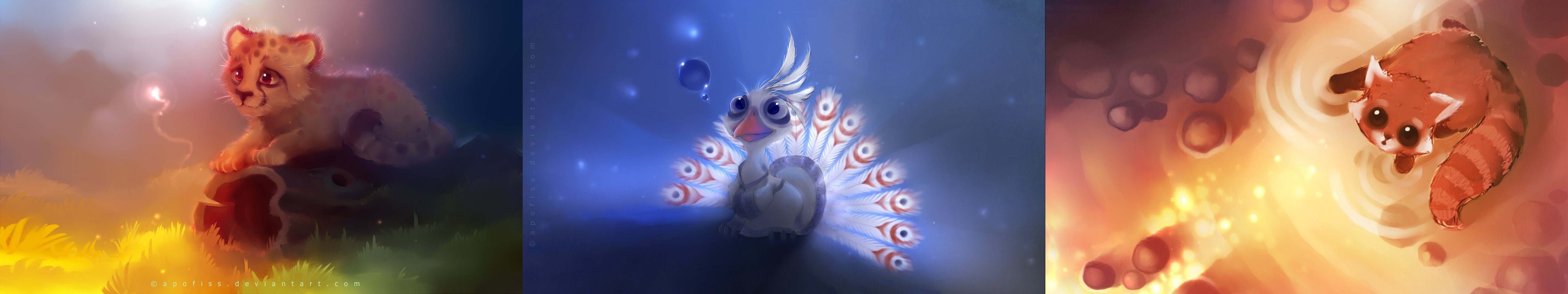 bebe, raton-laveur, felin, baby, apofiss, screen, drawing, multiple, tripple, draw, 5K, peacock, chitah, dessin, paon, raton, monitor, laveur, cute, multi, HD Wallpaper
