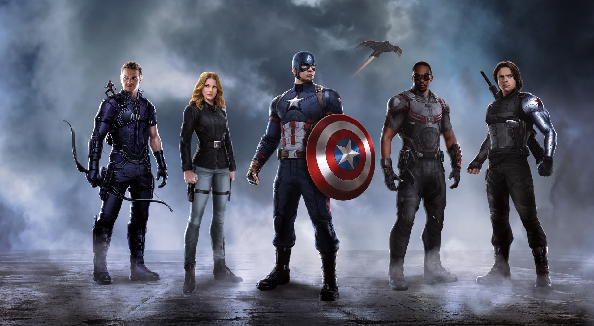 civil war, Movies, full length, falcon, mid adult, young adult, males, young men, looking at camera, captain, females, coworker, cloud - sky, black, hawkeye, HD Wallpaper
