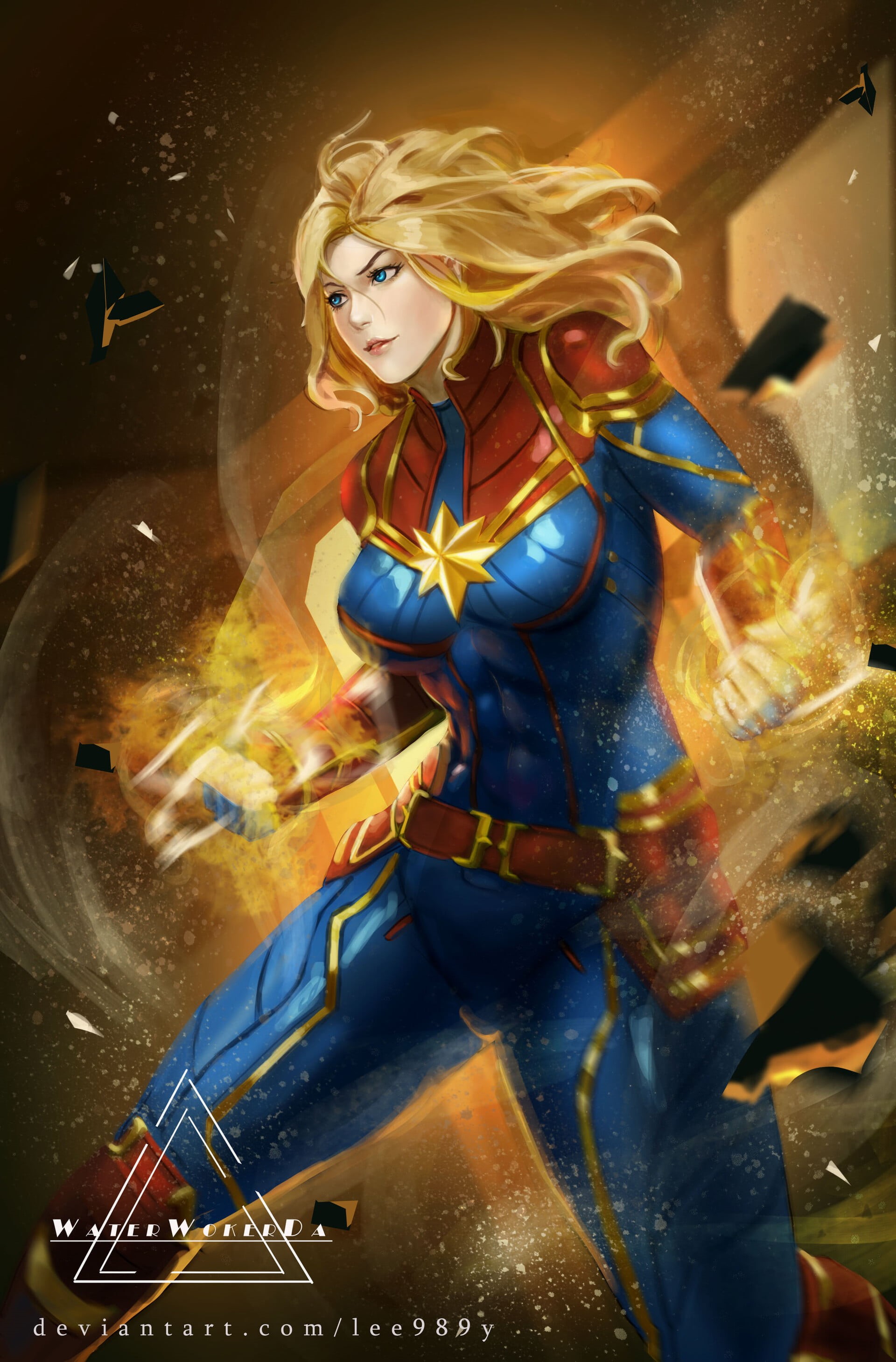 Marvel Heroes, 2K, DeviantArt, fantasy girl, digital, Marvel Cinematic Universe, Captain Marvel, MCU, blonde, Phone HD Wallpaper