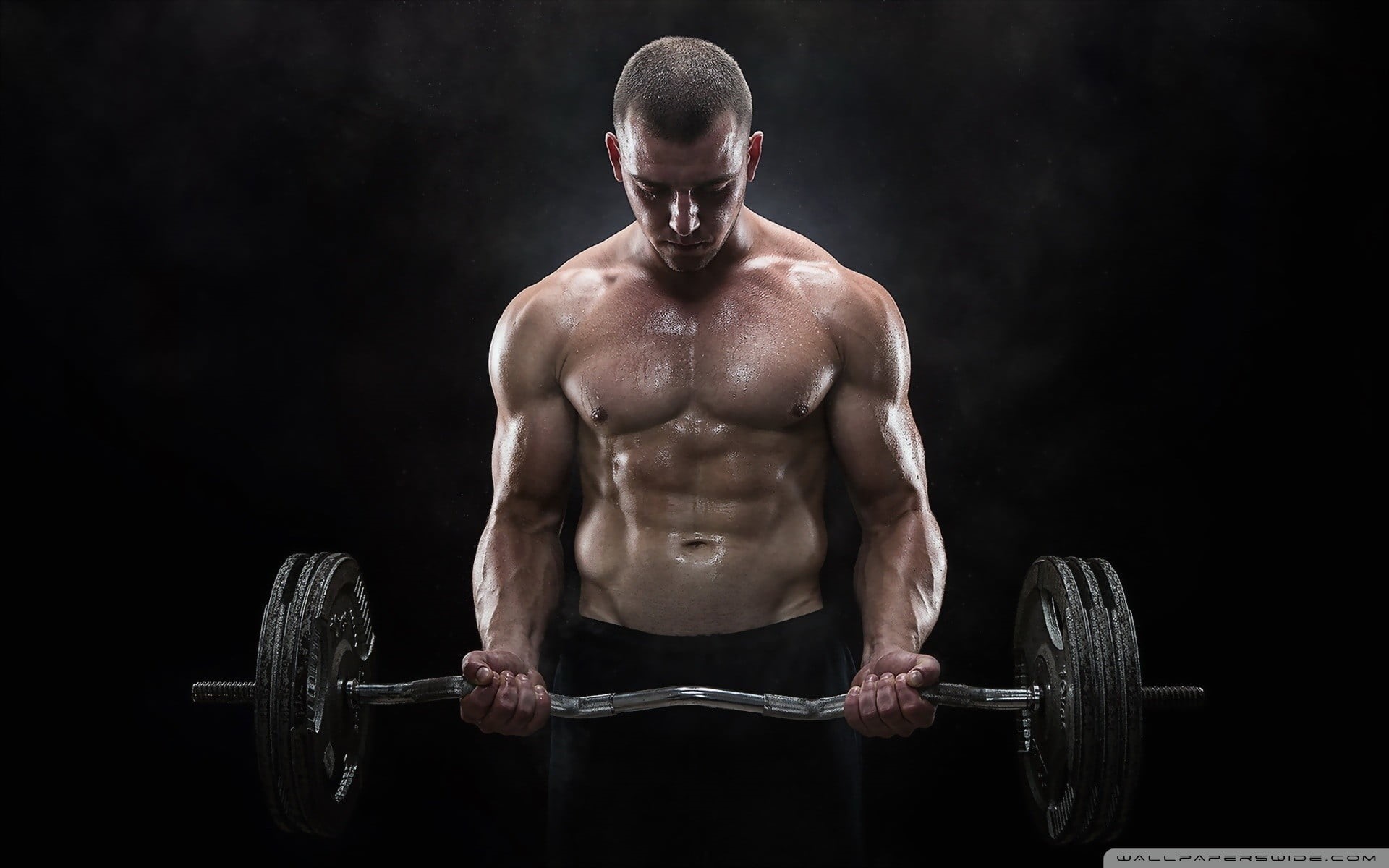 simple background, effort, men, one person, weight, sports equipment, sports training, abdominal muscle, muscles, body conscious, fitness model, front view, HD Wallpaper