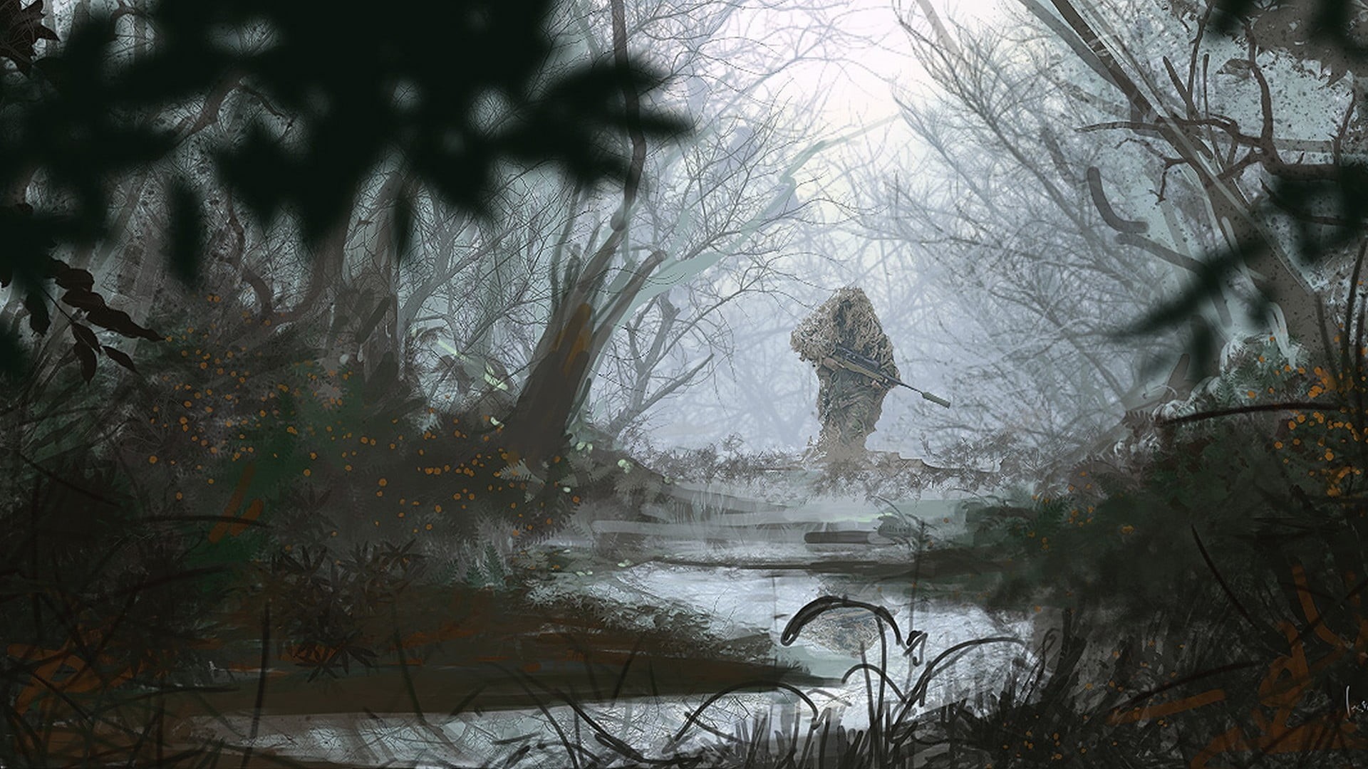 cold temperature, 1080P, scenics - nature, winter, suppressors, tranquility, water, plant, sniper rifle, green, outdoors, forest, no people, beauty in nature, HD Wallpaper