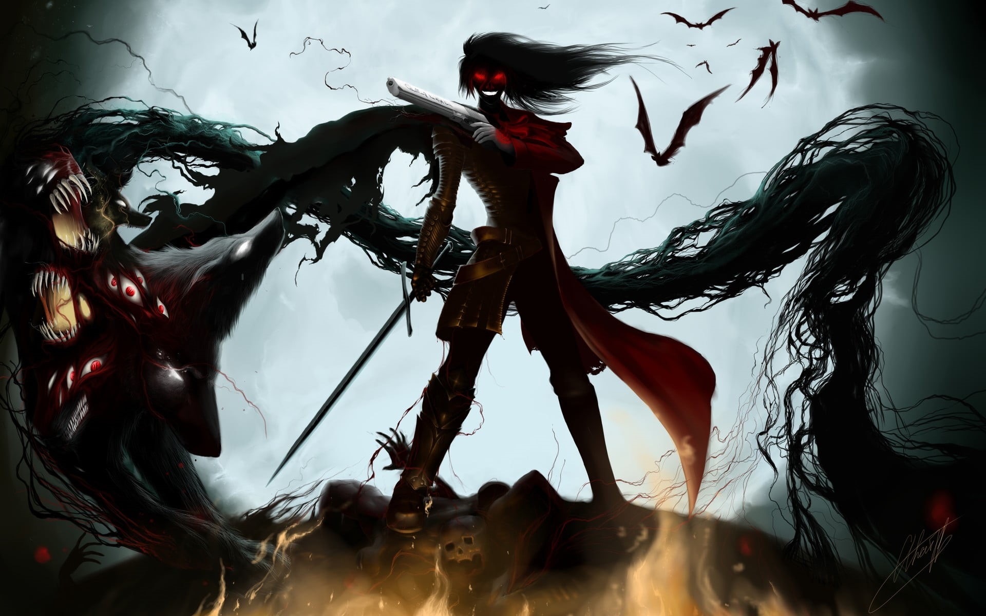 vampires, no people, close-up, art and craft, long hair, motion, day, game, sword, nature, holding, animal wildlife, Alucard, water, 1080P, HD Wallpaper