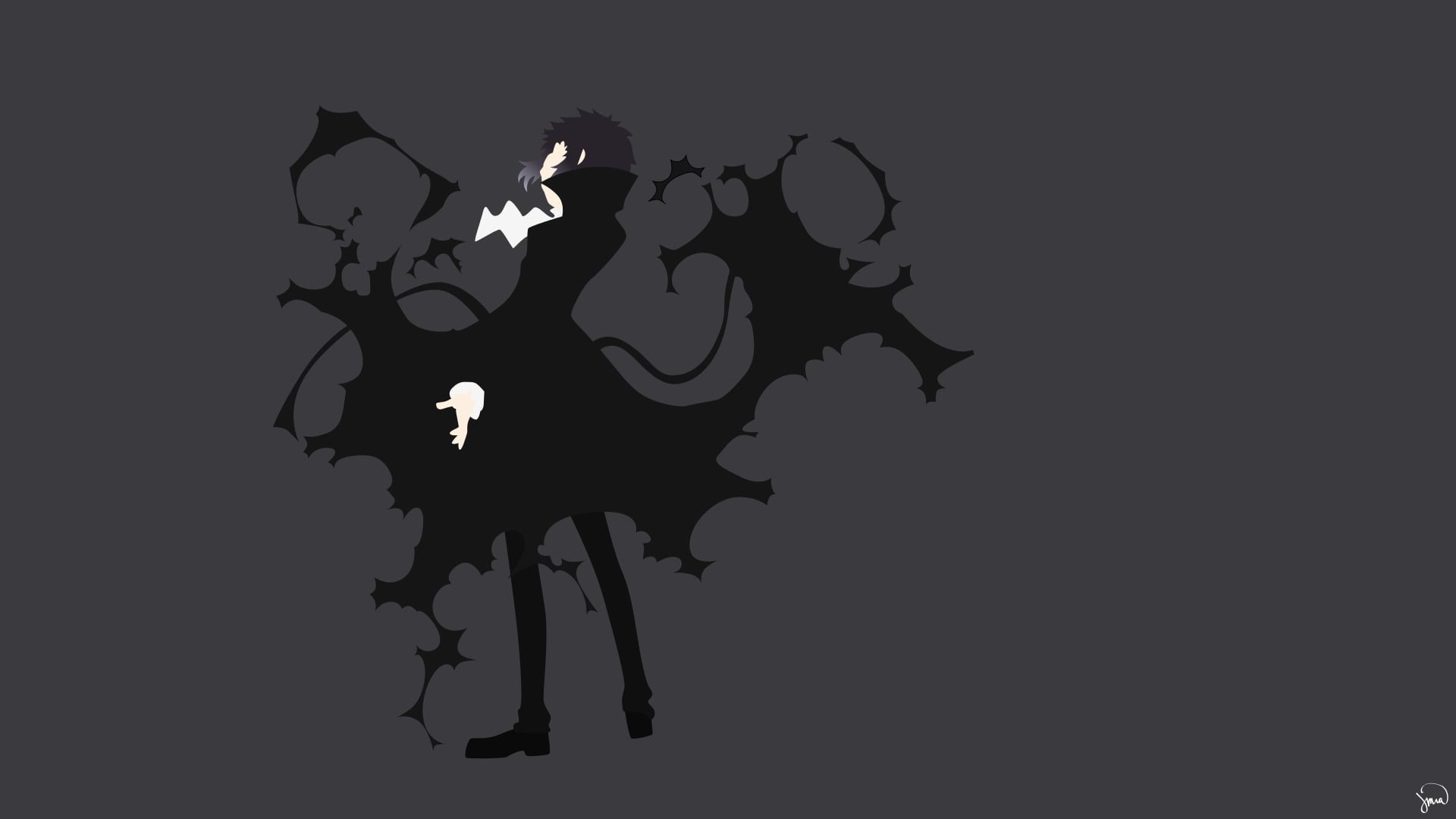 Bungou Stray Dogs, pattern, art and craft, indoors, minimalism, paint, no people, copy space, black color, Akutagawa Ryuunosuke, 1080P, animal representation, HD Wallpaper