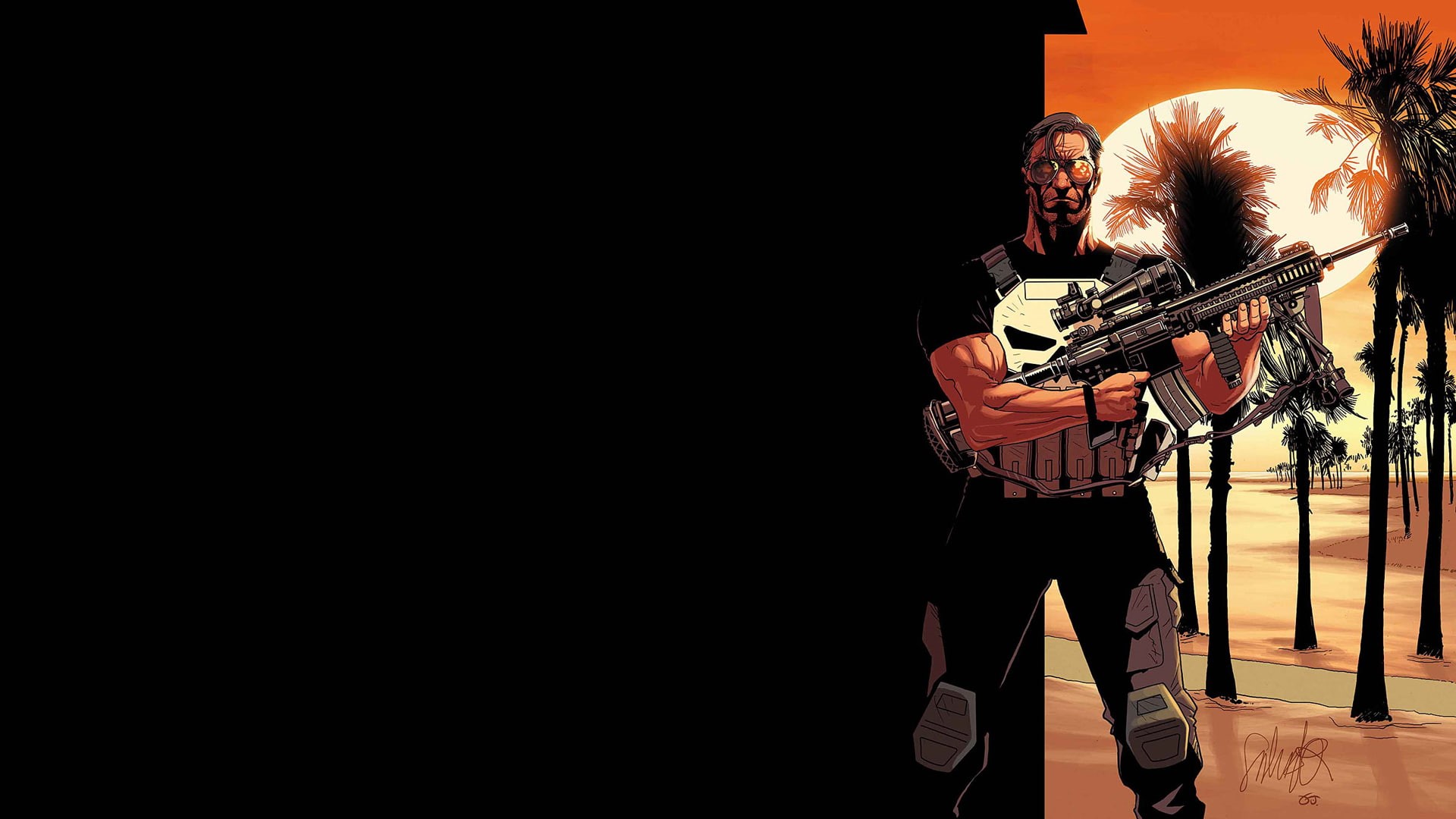 cartoon/comic, 1080P, hd, black, marvel, rifle, punisher, HD Wallpaper
