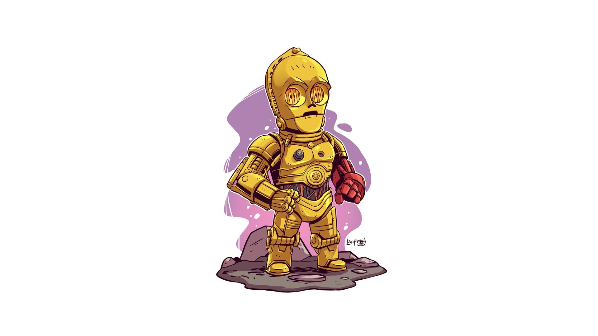 1080P, white background, C-3PO, Derek Laufman, simple background, artwork, Star Wars, HD Wallpaper