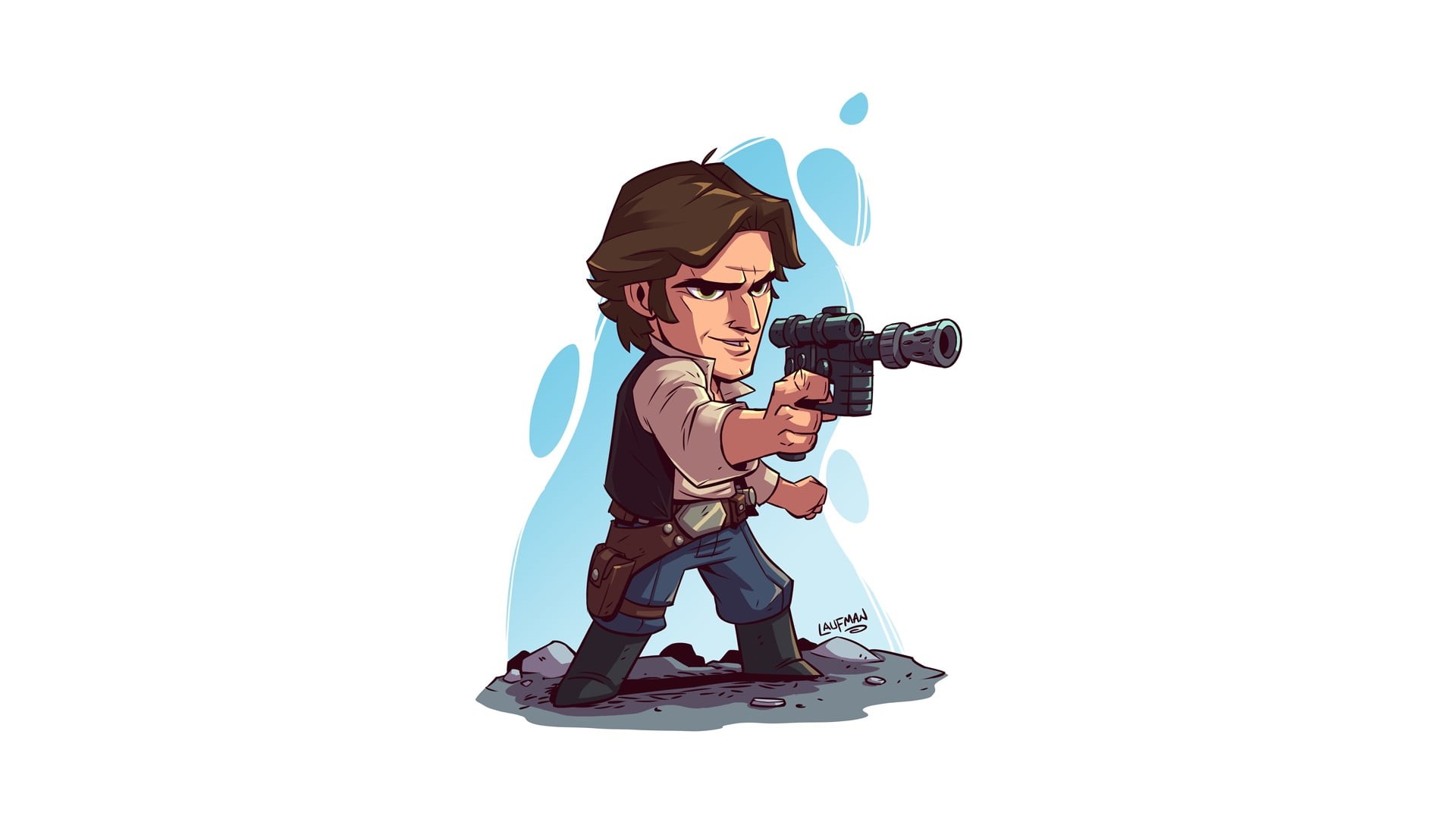 Han Solo, Derek Laufman, white background, simple background, 1080P, artwork, Star Wars, blaster, HD Wallpaper