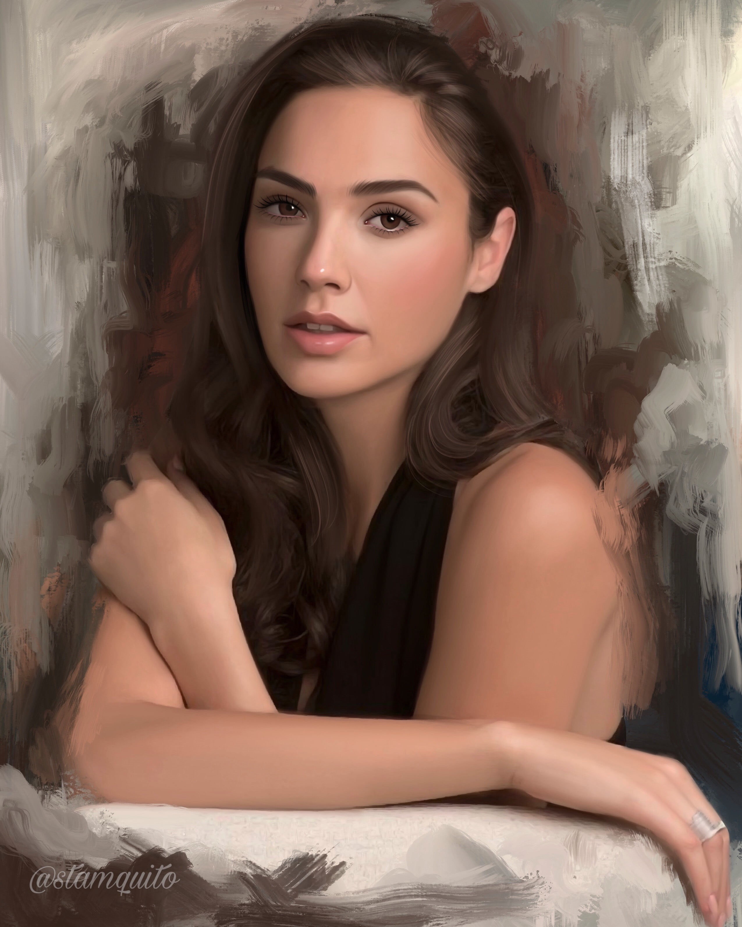 Stam Quito, brown eyes, diana prince, digital painting, artwork, portrait display, fan art, portrait, brunette, ArtStation, looking at viewer, celebrity, Phone HD Wallpaper