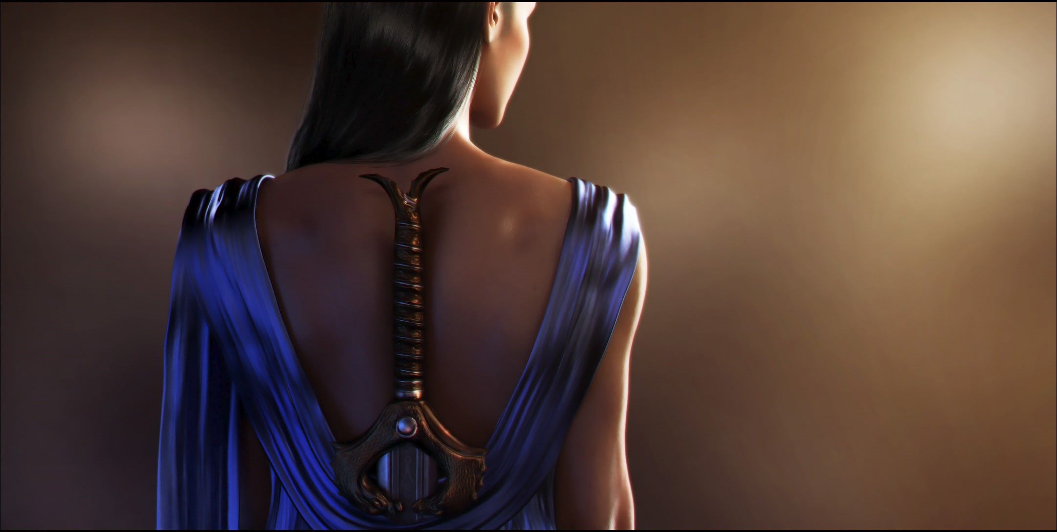 semi-dress, standing, deviantart, hair, one person, sword, black hair, straight hair, diana prince, adult, human back, young adult, clothing, indoors, beautiful woman, HD Wallpaper