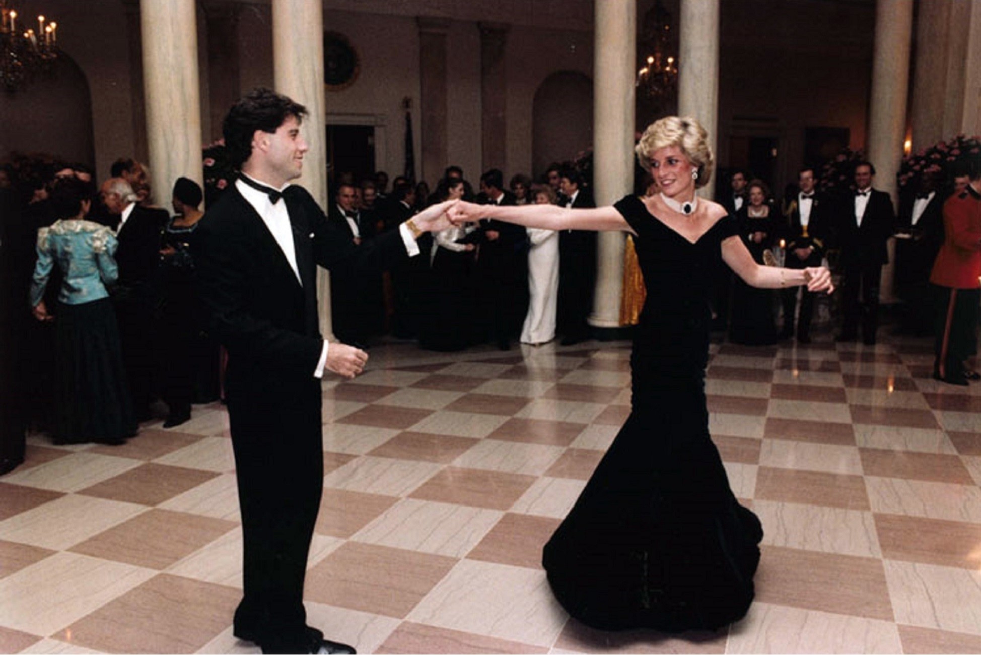 actor, white house, prince charles, man, flooring, inside, standing, white, celebration, formalwear, performance, room, indoors, john travolta, princess diana, HD Wallpaper