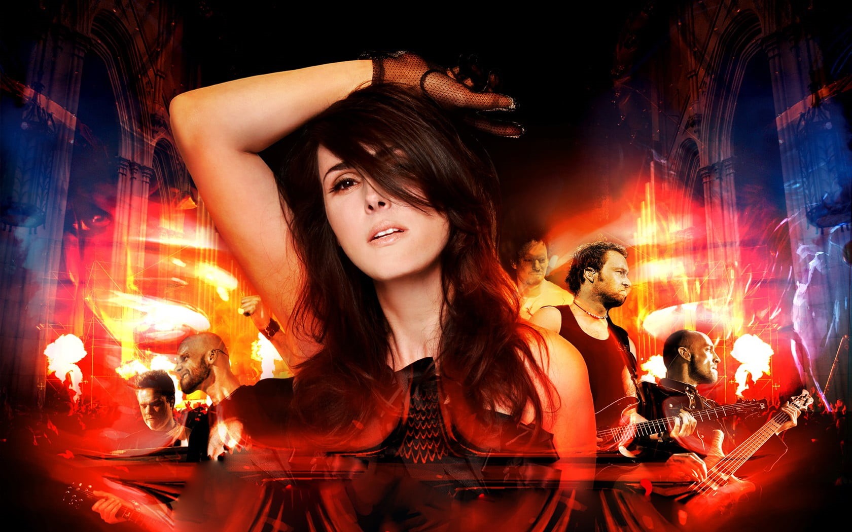 illuminated, leisure activity, hairstyle, Sharon den Adel, Dutch, front view, traditional, s, young adult, real people, adult, long hair, night, indoors, HD Wallpaper